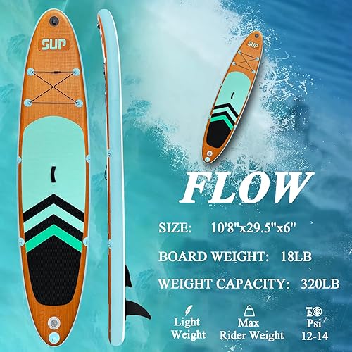 Miniatura 3 de JC-ATHLETICS Tabla de remo inflable (6 pulgadas de grosor), paquete ISUP con accesorios y mochila de SUP premium, cubierta antideslizante, aletas,