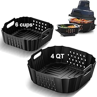 HOMELYLIFE Air Fryer Silicone Liners for Ninja Crispi FN101GY/FN101SG/FN101ST, Big Liner for 4 QT Glass Container & Small Liner for 6 Cups Glass Container, 2 Pcs Reusable Non-Stick Basket Accessories