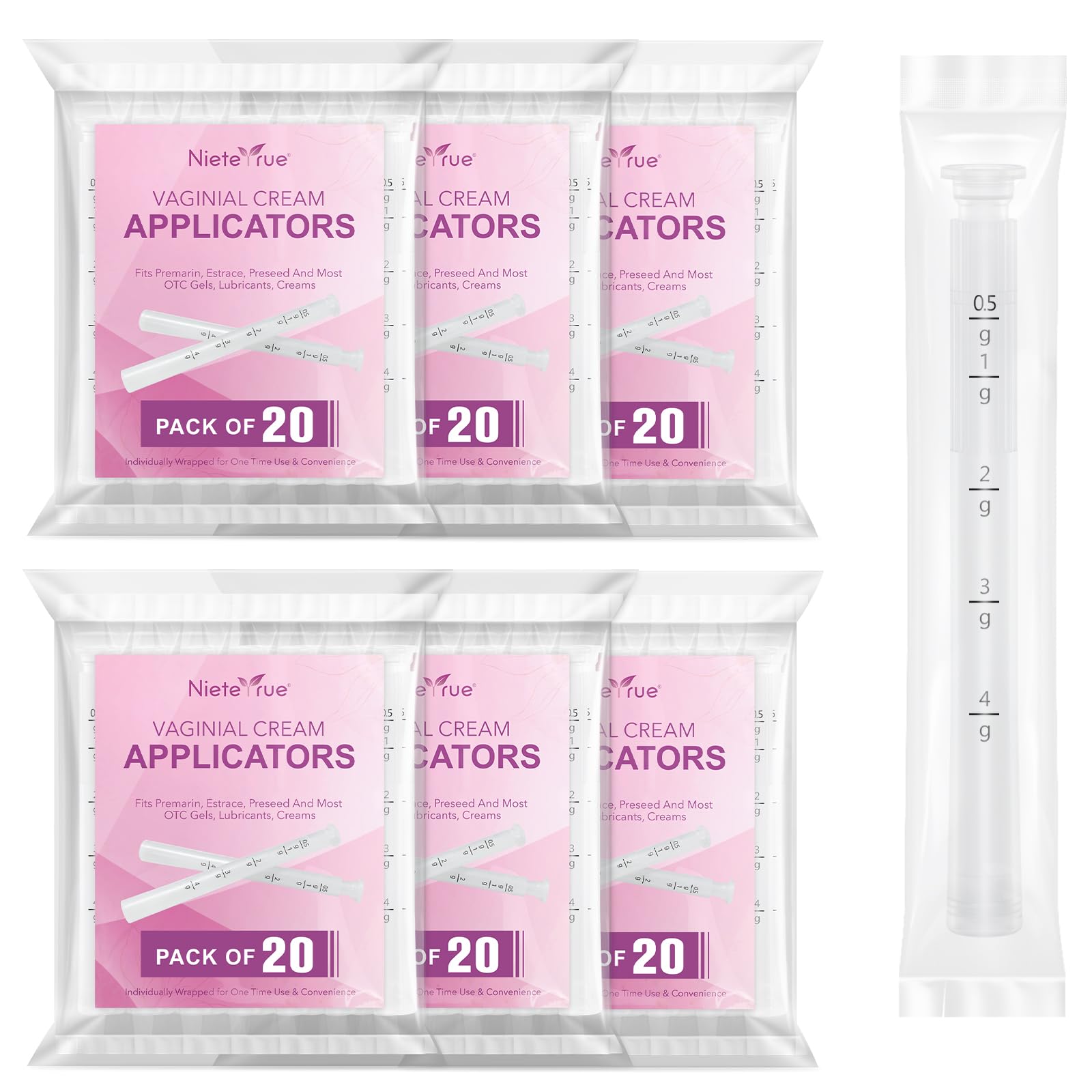 Disposable Vaginal Applicators – Updated with Dosage Markings, Individually Wrapped for Hygiene, Fits Most Lubricants, Creams &amp; Gels, Feminine Care Essentials (120 Pack)