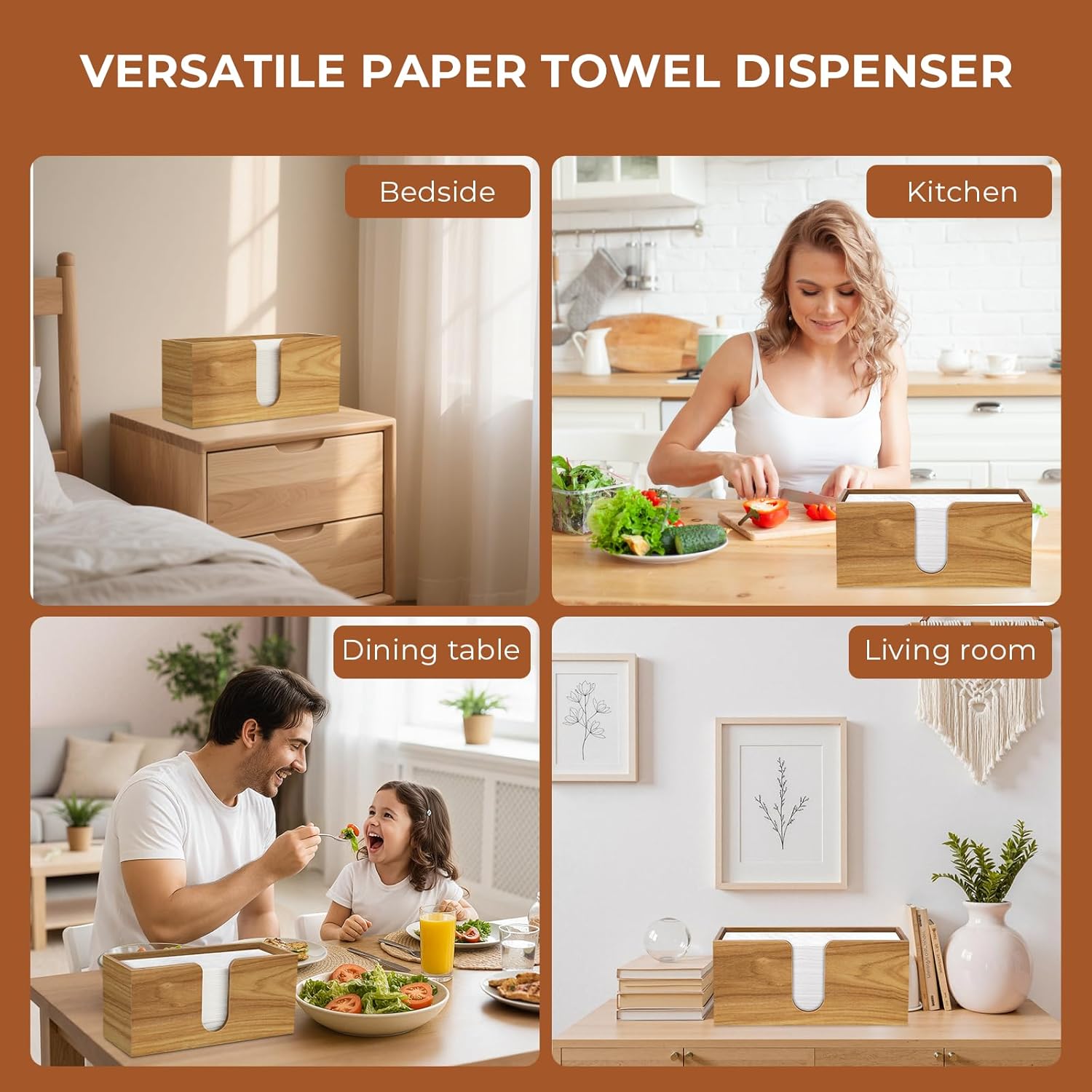 Acacia Wood Paper Towel Dispenser Countertop, Paper Towel Holder for Bathroom Kitchen Napkin Holder Folded Paper Towel Dispenser Fits Multifold, C-Fold, Z-Fold, Trifold - Home Kitchen Bathroom - Image 8