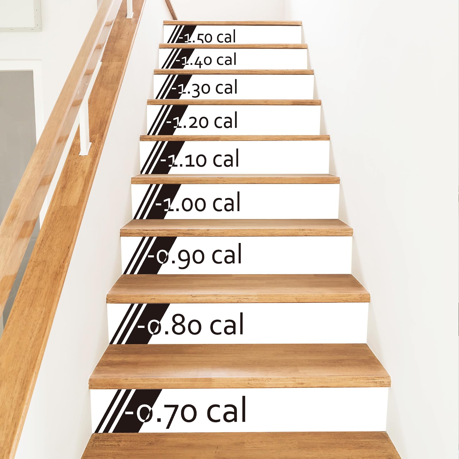 PLIGREAT 15 Strips Calories Pattern Stair Riser Decals, Peel and Stick Stair Stickers for Steps 18x100cm Self-Adhesive Vinyl Abstract Style Staircase Murals for Home Hotel Decor