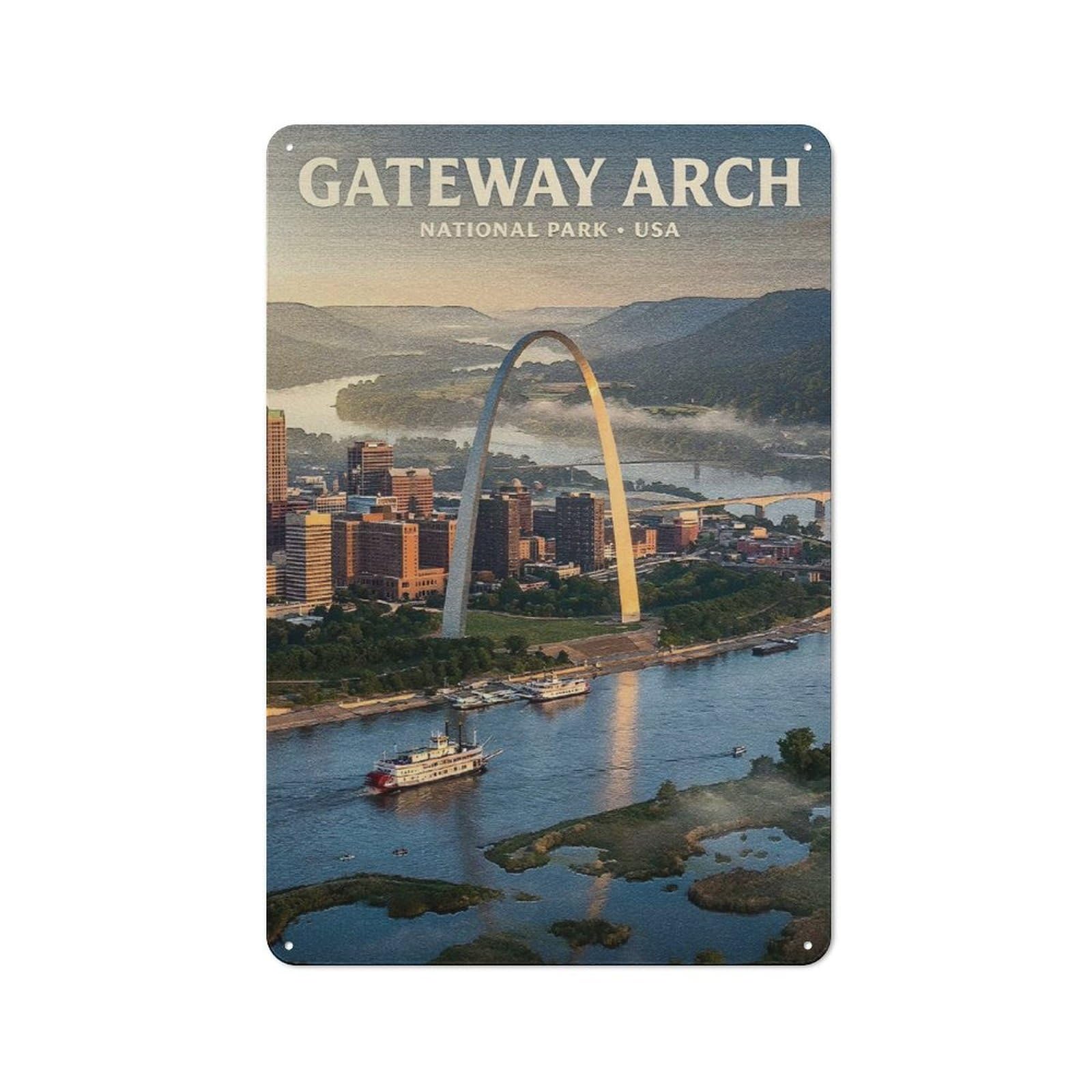 Junmoney Style-23 Tin Wall Plaque 30X20cm With Gateway Arch National Park For Hallway Wall, Suited To Wall Displays In Hallways And Entrance Areas