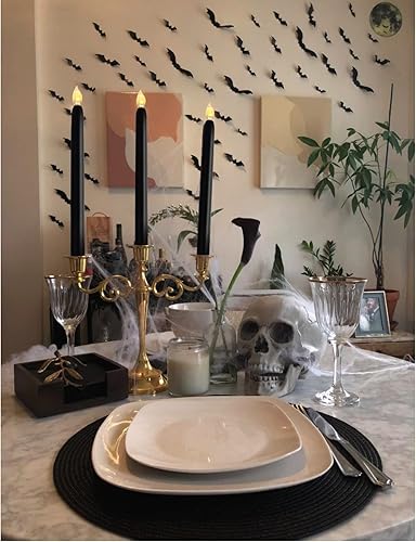 Miniatura 4 de Paquete de 4 velas LED sin llama de Halloween con temporizador (10 pulgadas), velas LED eléctricas parpadeantes para ventana para decoración del