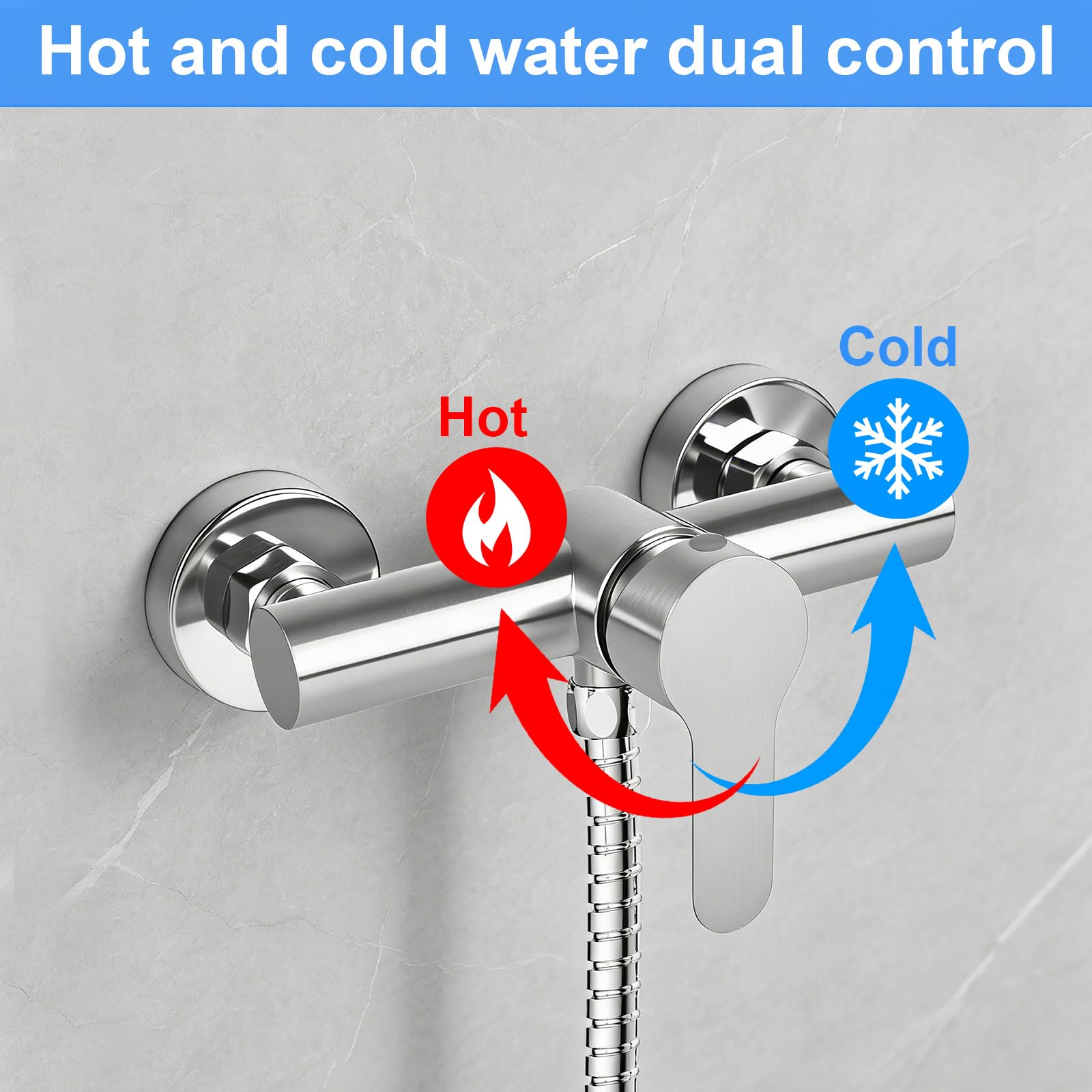 Grifo de ducha monomando, grifo de ducha para ducha, montaje en pared, grifo de ducha de pared para baño, grifo de bañera de acero inoxidable 304, G ½ salida de agua hacia abajo