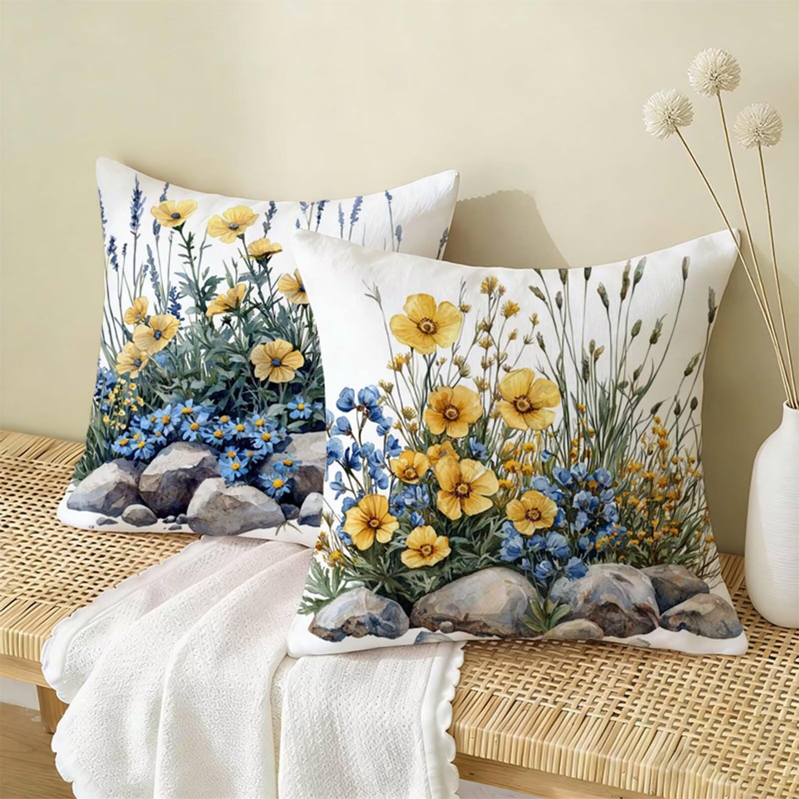 Poszewki na poduszki krajobrazowe 80 x 80 cm, zestaw 2 szt., białe, dwustronne, zabawne, trwałe, można prać w pralce, do salonu, odświeżenia, idealna dekoracja domu, prezent W-866