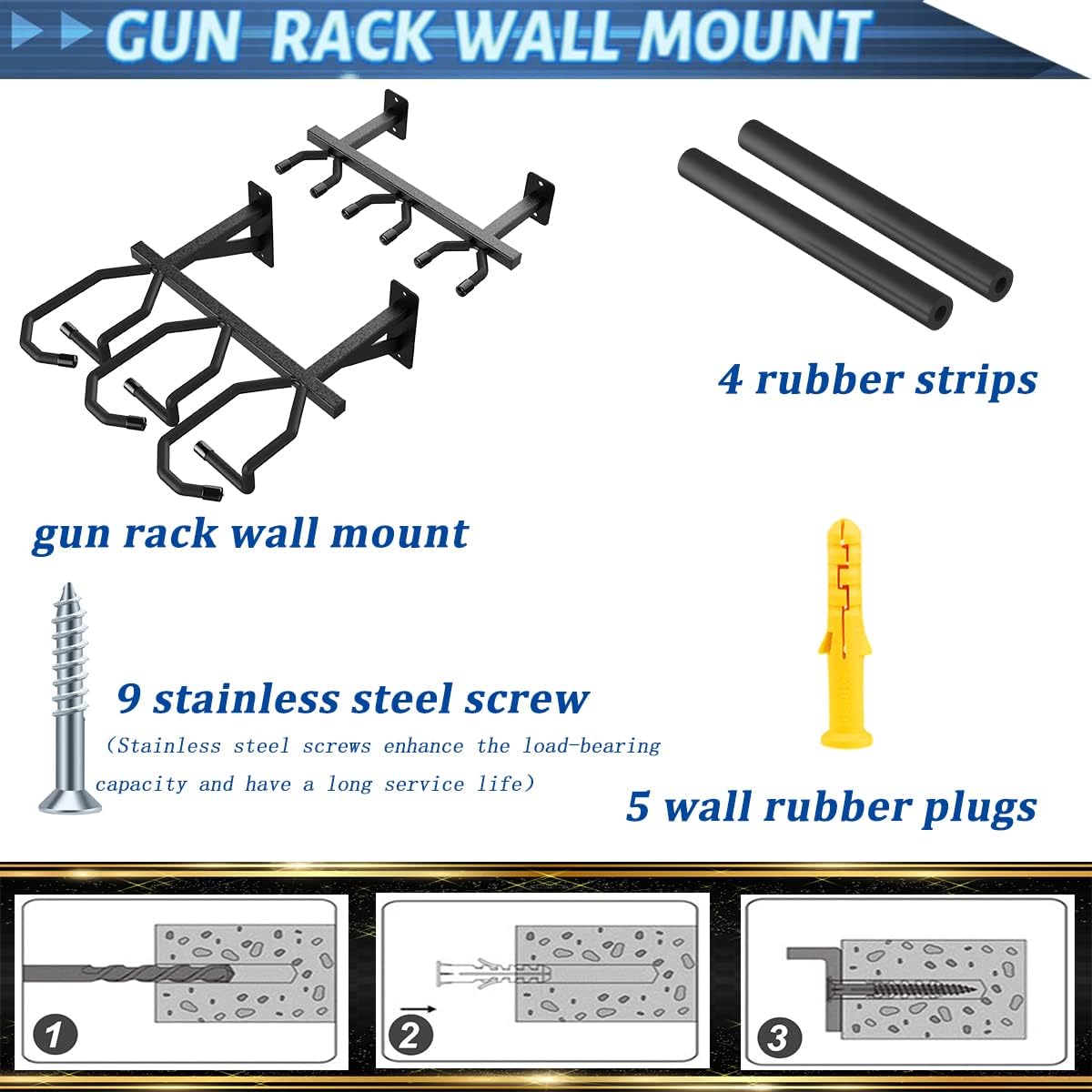 Gun Rack Wall Mount 2x3-slot Gun Free-Standing Rifle Rack,Sturdy Metal Rifle Storage Holder,Wall Gun Rack Firearm Free-Standing Indoor Display Stand