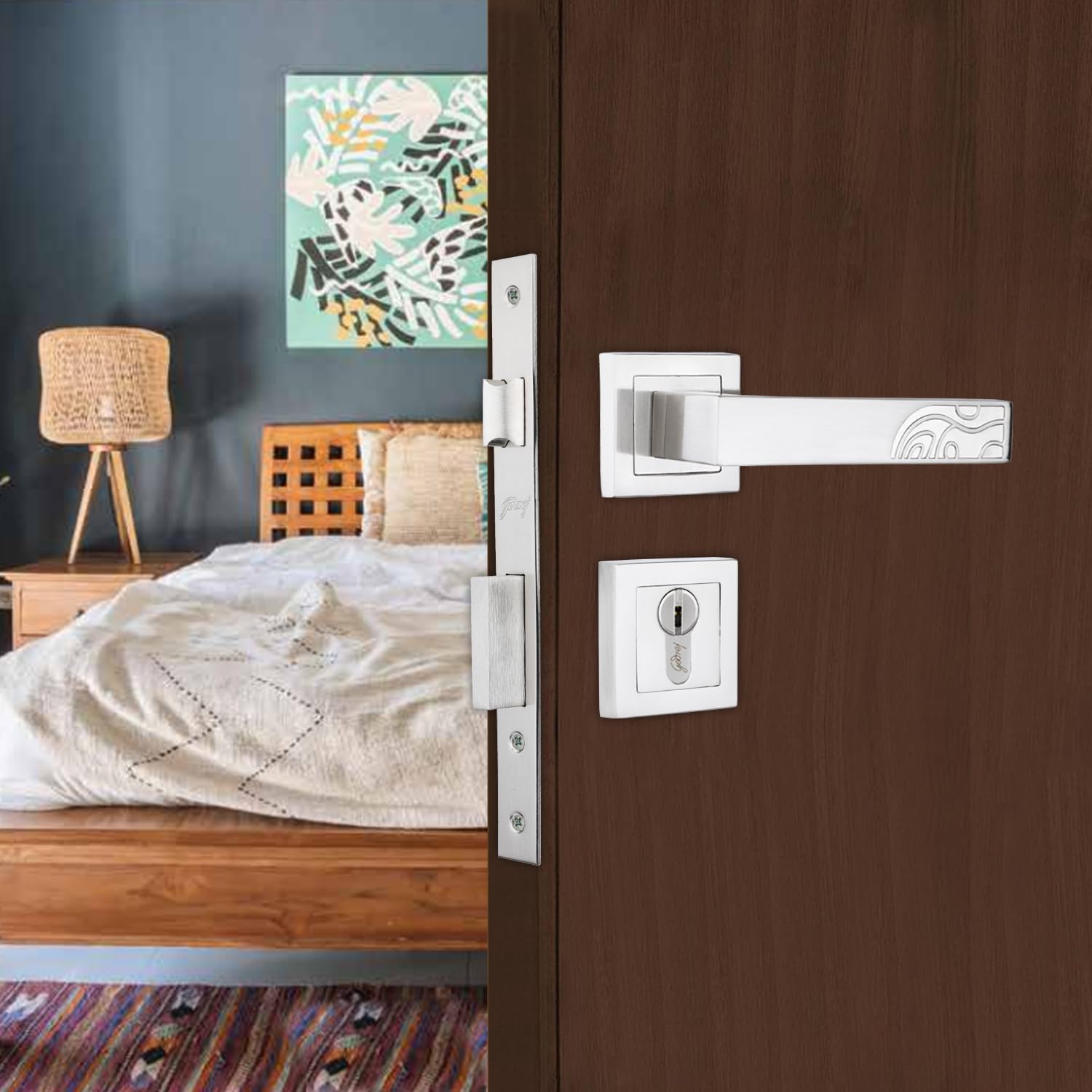 Godrej Mortise Lock Handle Lock Set for Main & Bedroom Door Cascade Rossette Home Décor