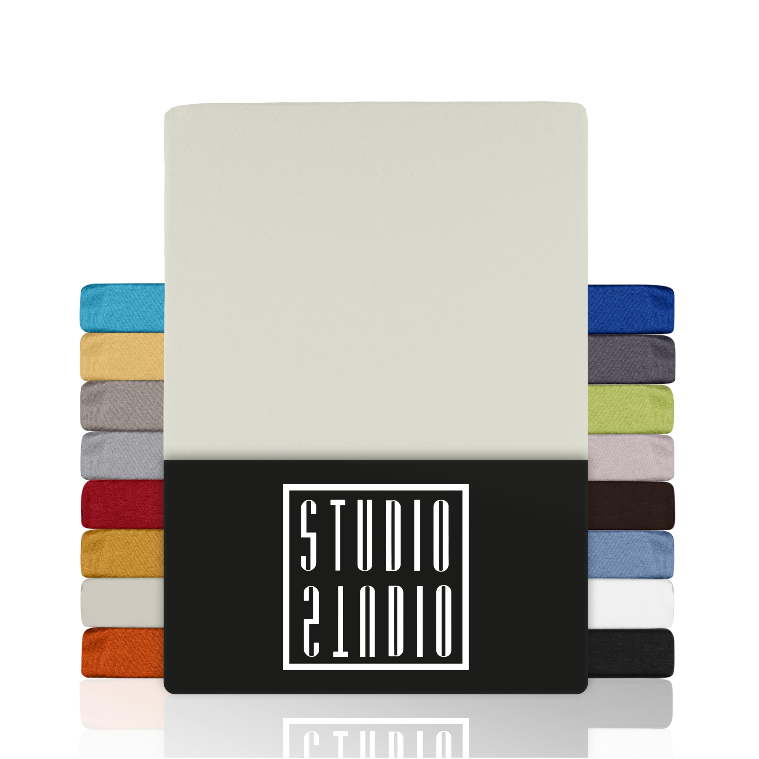 STUDIO Basic Fitted Sheet 200 x 220 cm - Jersey Fitted Sheet Made of 100% Combed Cotton - Snow - Oeko-Tex Certified, Non-Iron & Elastic - for Mattresses 15-35 cm