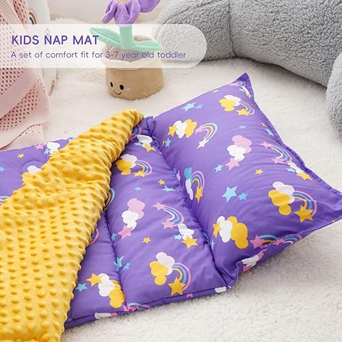 Miniatura 4 de Bunnikins & Clover Tapete para siesta para niños pequeños con almohada extraíble, tapete para siesta para preescolar, fácil de limpiar, para jardín