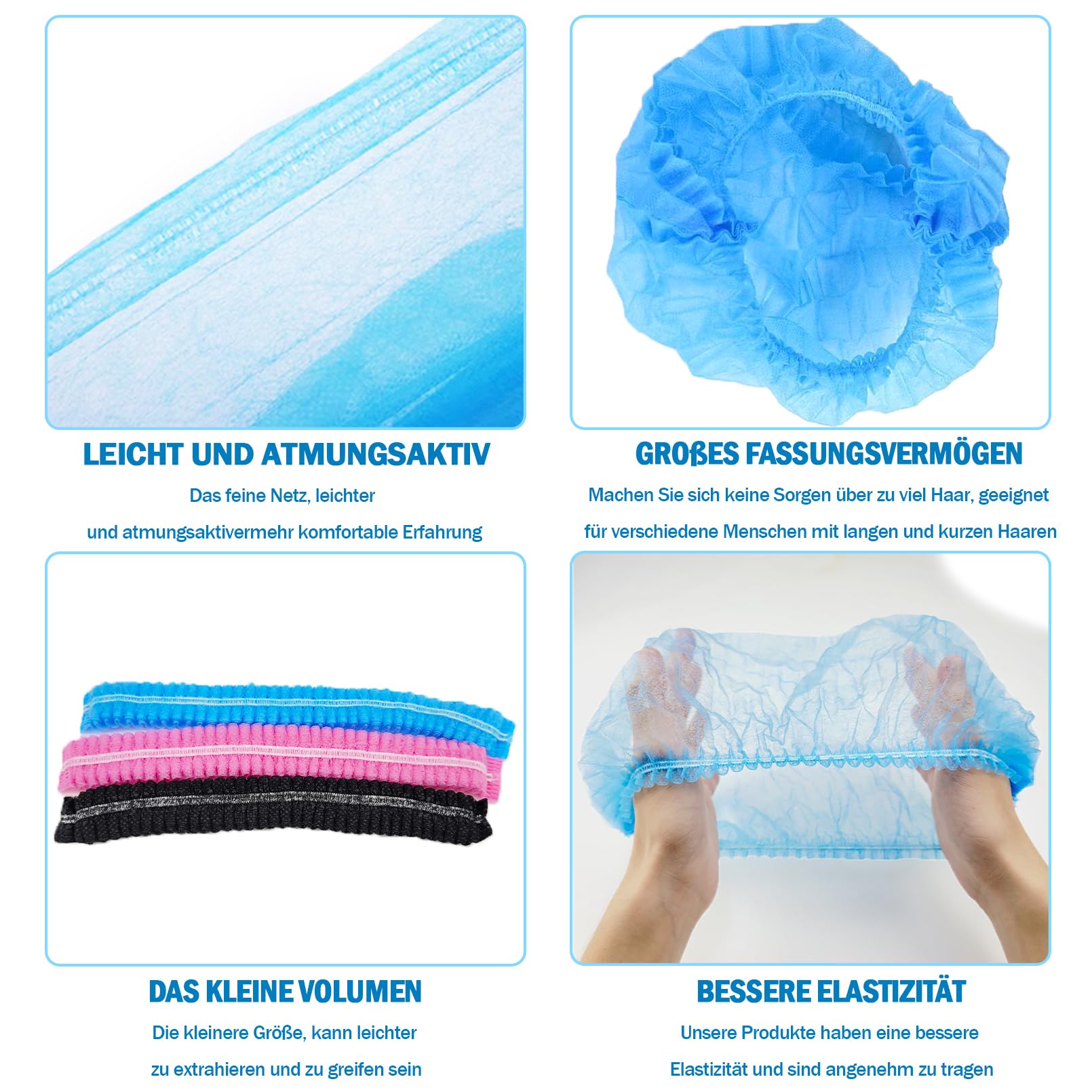 Lot de 100 filets à cheveux - 53,3 cm - En tissu jetable - Pour homme et femme - Avec bande élastique extensible - Noir