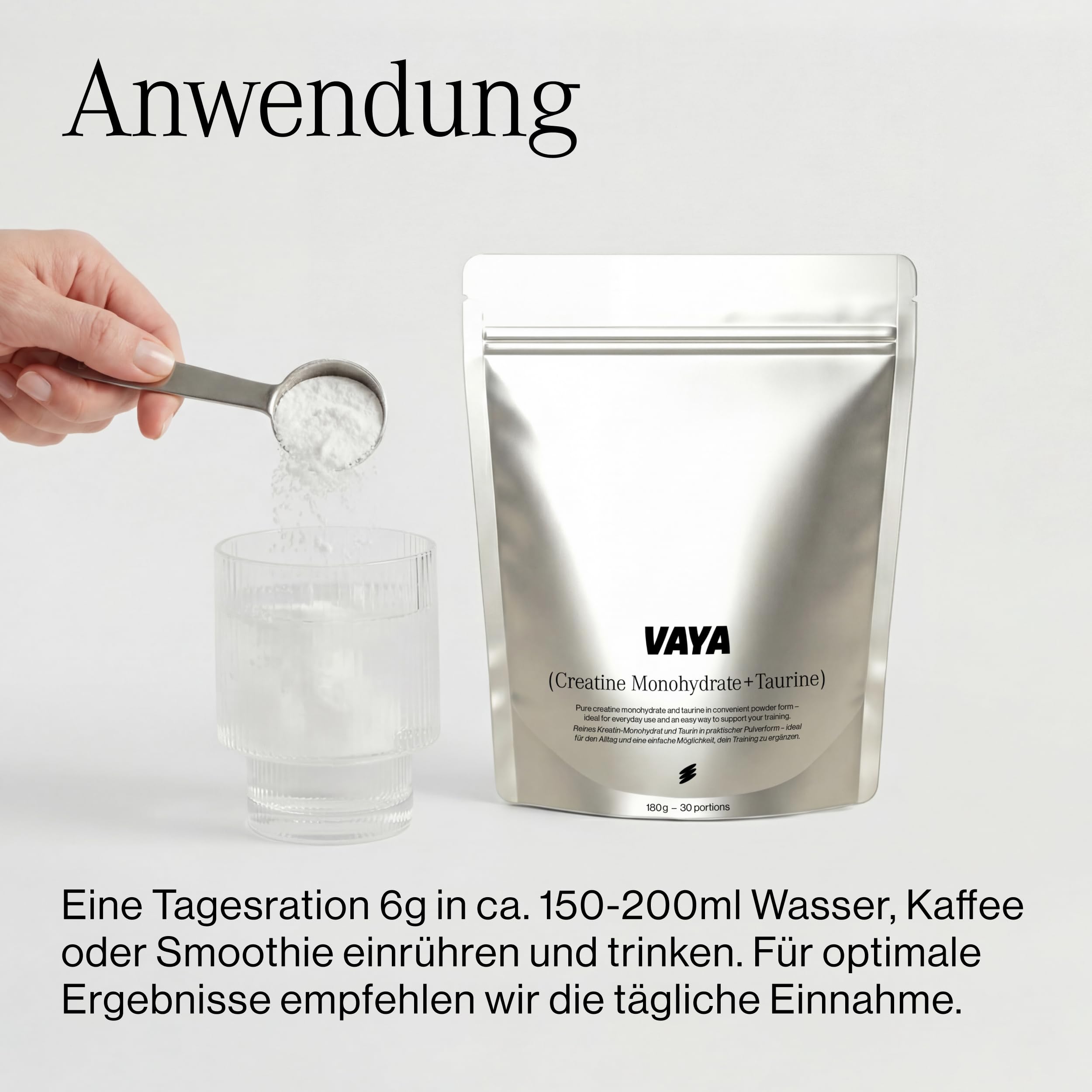 VAYA® Creatin Monohydrat + Taurin Pulver - Das Original - 5000 mg Kreatin & 1000 mg Taurin pro Portion - Geschmacksneutral & sofort löslich - Vegan, ohne Zucker - 3x 180 g (90 Portionen)