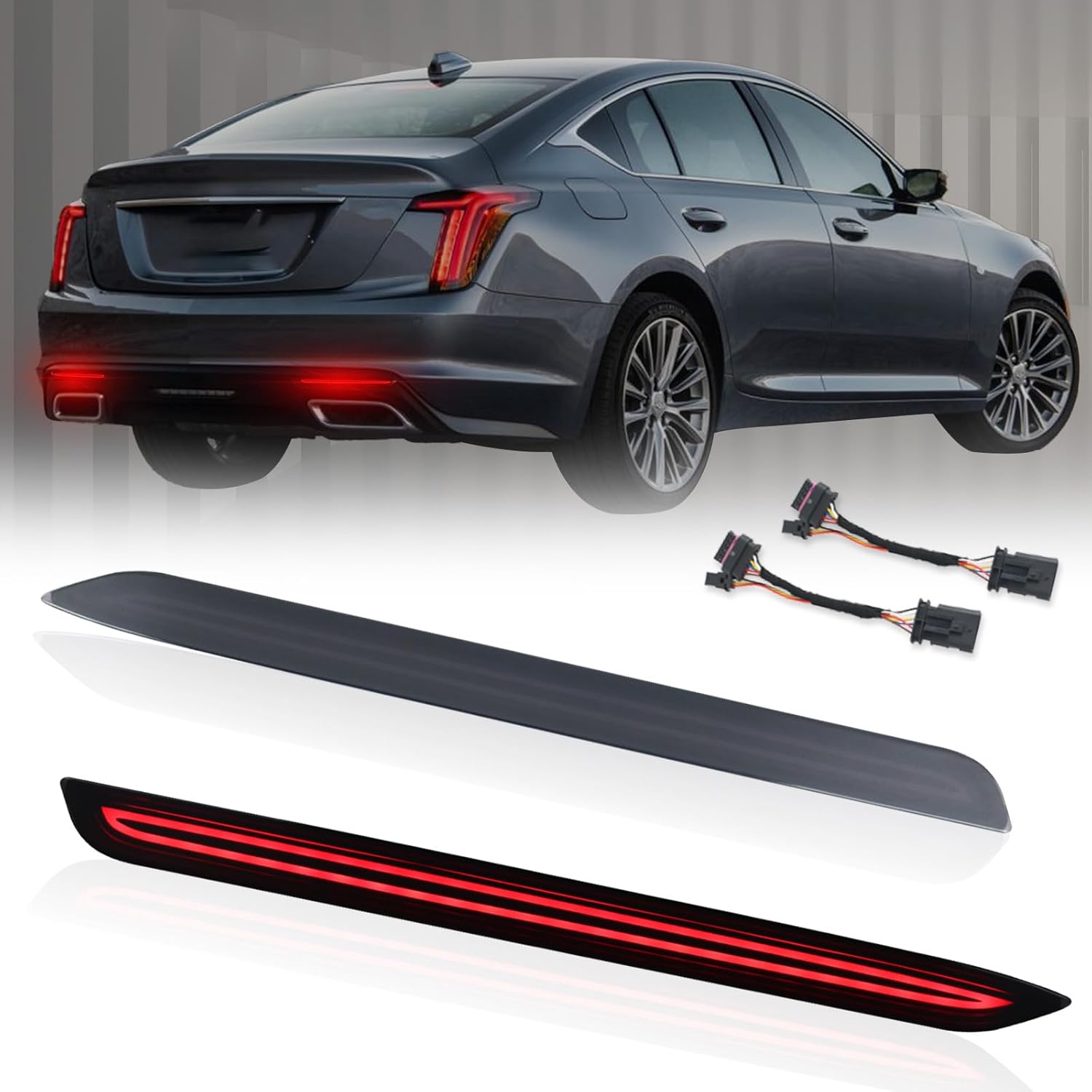 LED Rear Bumper Reflectors Fog Brake Tail Light Lamps Compatible with Cadillac CT5 2020-2025, Replace Stock Reflector Trim Plug and Play OEM 84691121, 84691122 (Red)