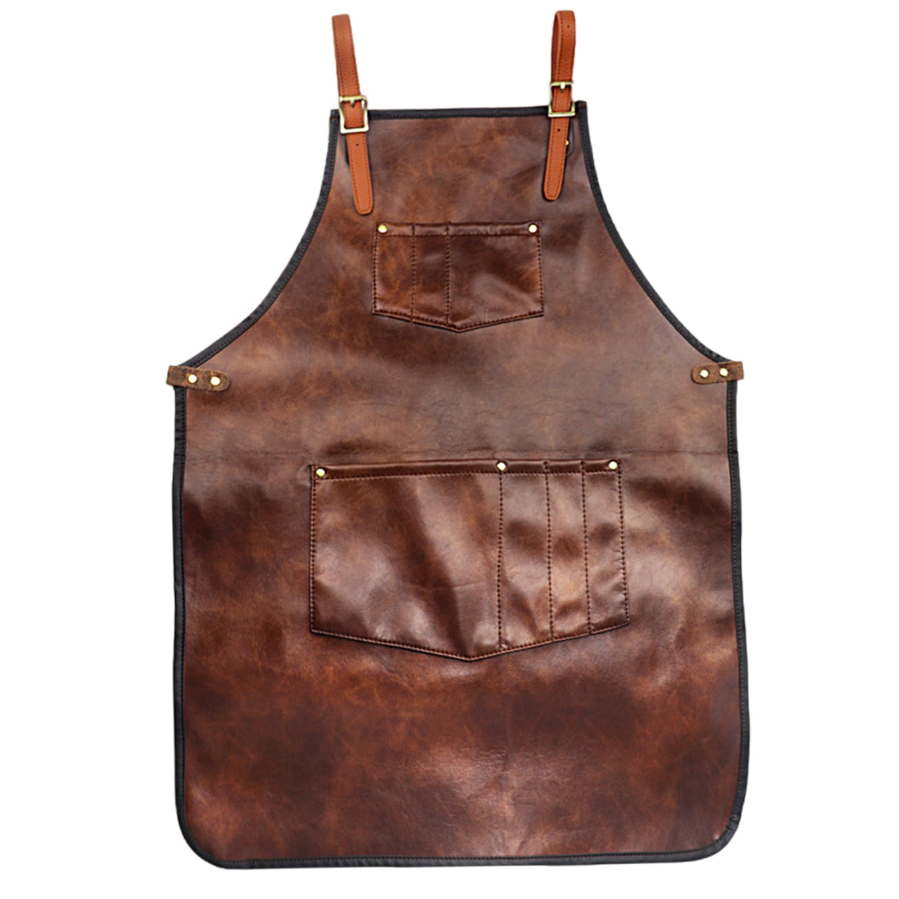 Delantal de cuero con bolsillos y correas cruzadas, impermeable, ajustable, resistente al calor y a las manchas, para cocina, barbacoa, barbería, chef, delantal para hombre.