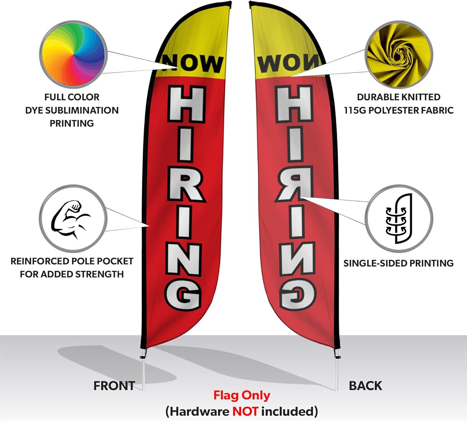 LookOurWay Feather Flag - 12ft Tall Advertising Flag Banner for Business and Events Promotion - Flag Only - Now Hiring (10M1200298)