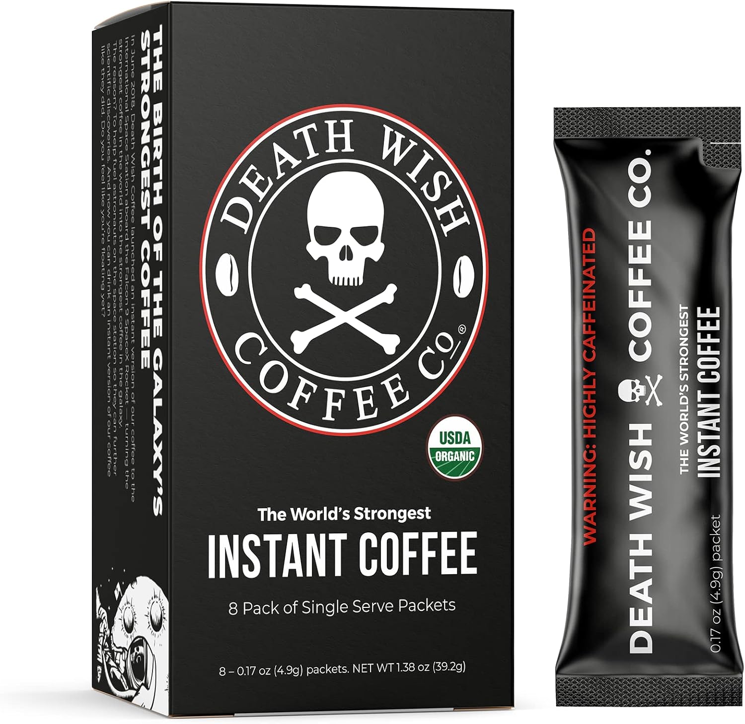 Death Wish Instant Coffee, The World's Strongest Coffee, Fair Trade and USDA Certified, 8