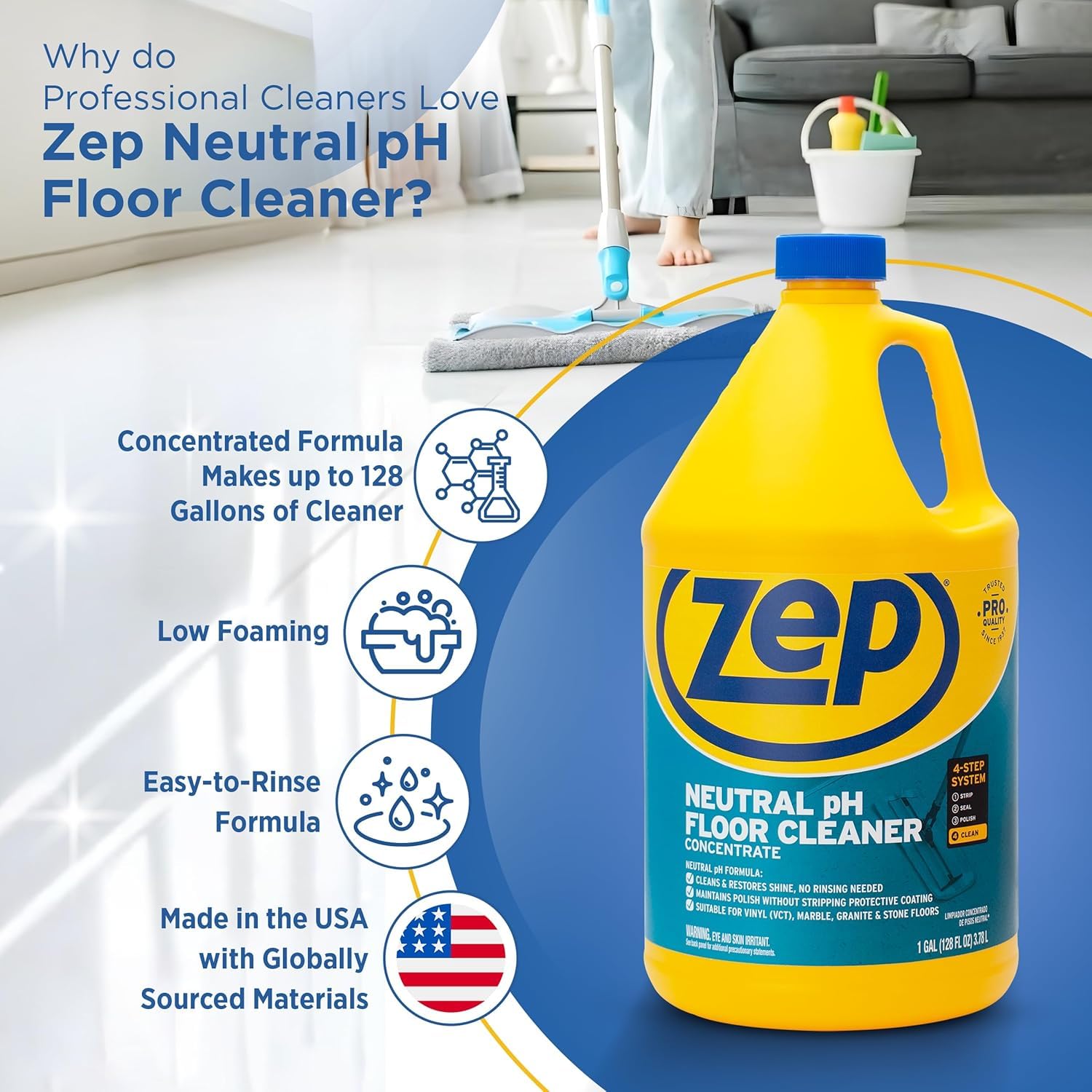 Limpador de piso Zep Neutral pH grau 1 galão (caixa com 4