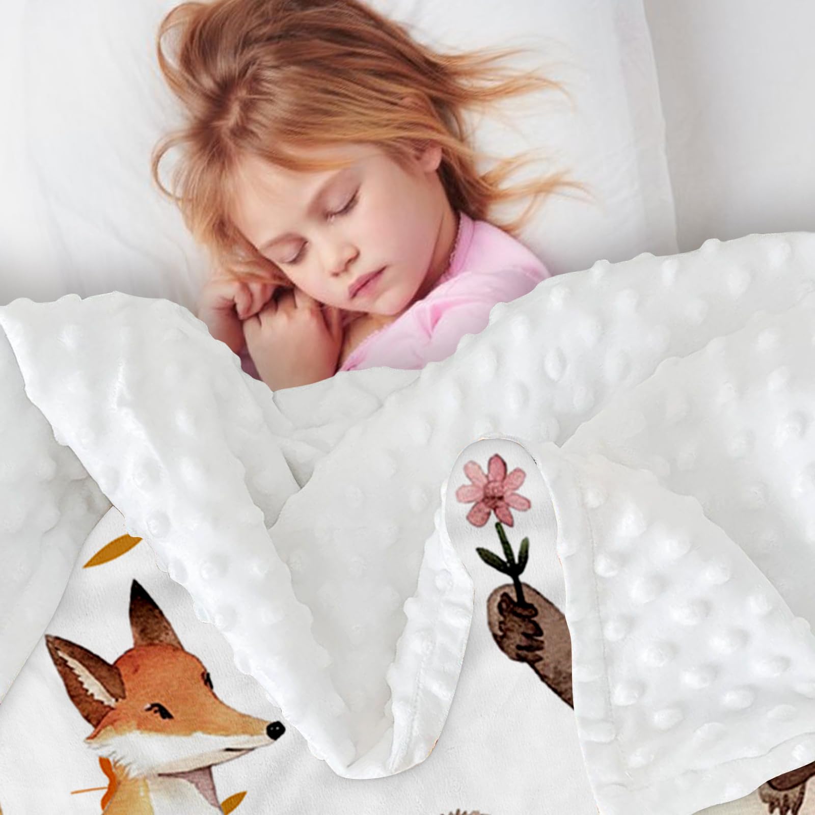 Personalized Infant Blanket – Soft Flannel with Double-Layer Dotted Backing – Fox and Animals Design – Ideal for Babies and Toddlers
