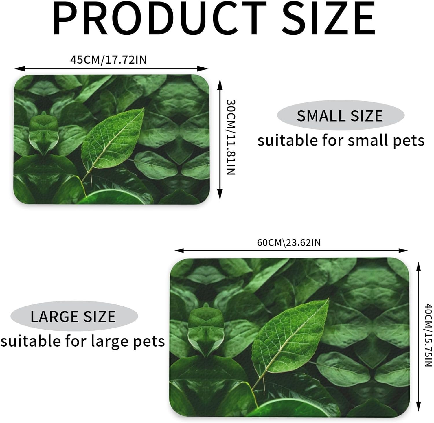 30x45cm Green Leaf Nature Print Pet Absorbent Feeding Mat - Quick Dry Food Pad/Leather Placemat, for Dog Cat Food Bowl Water