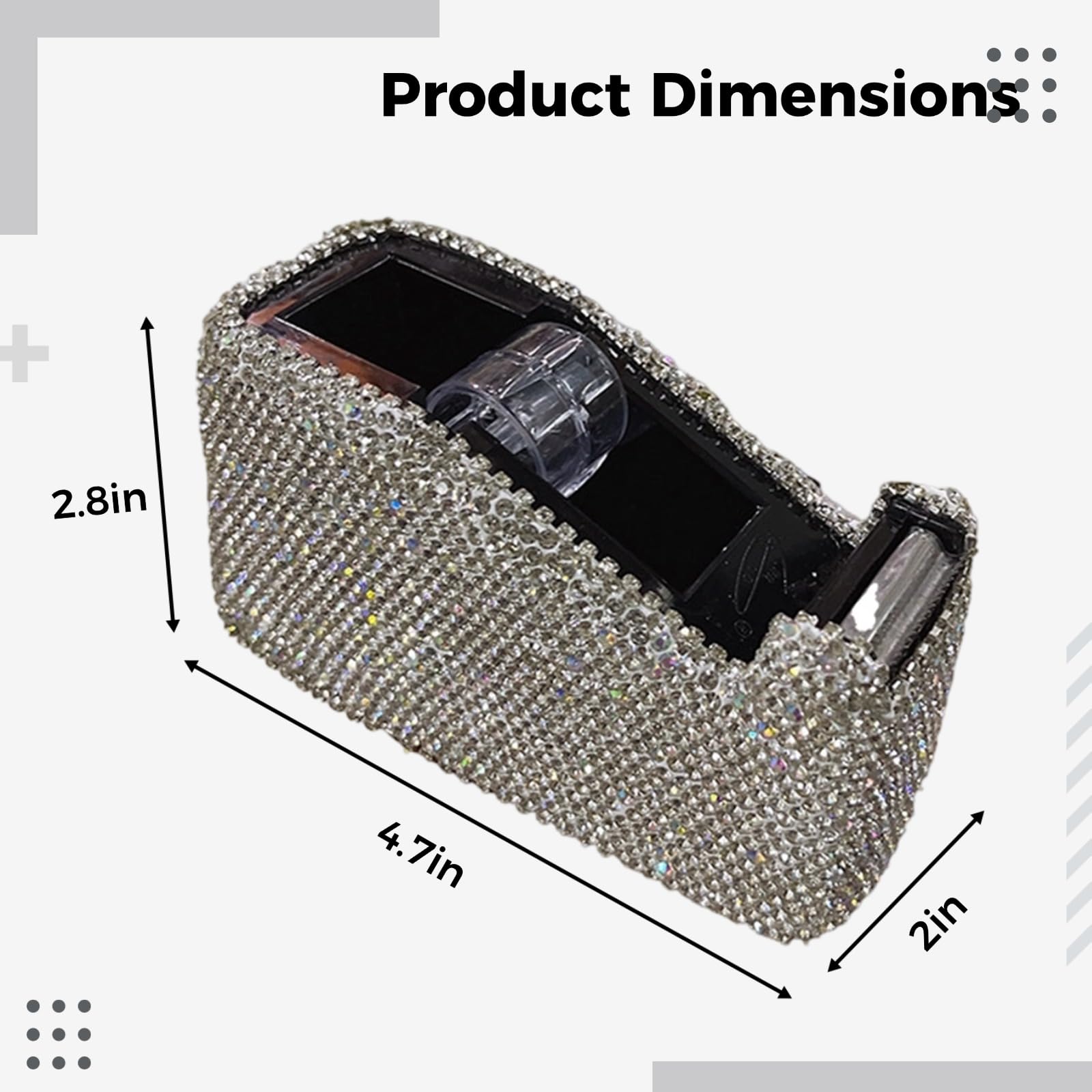 Dévidoir de ruban adhésif à strass, distributeur de bureau élégant recouvert de cristaux, petit modèle décoratif avec lame tranchante et base stable, accessoire pour maison et bureau en PET