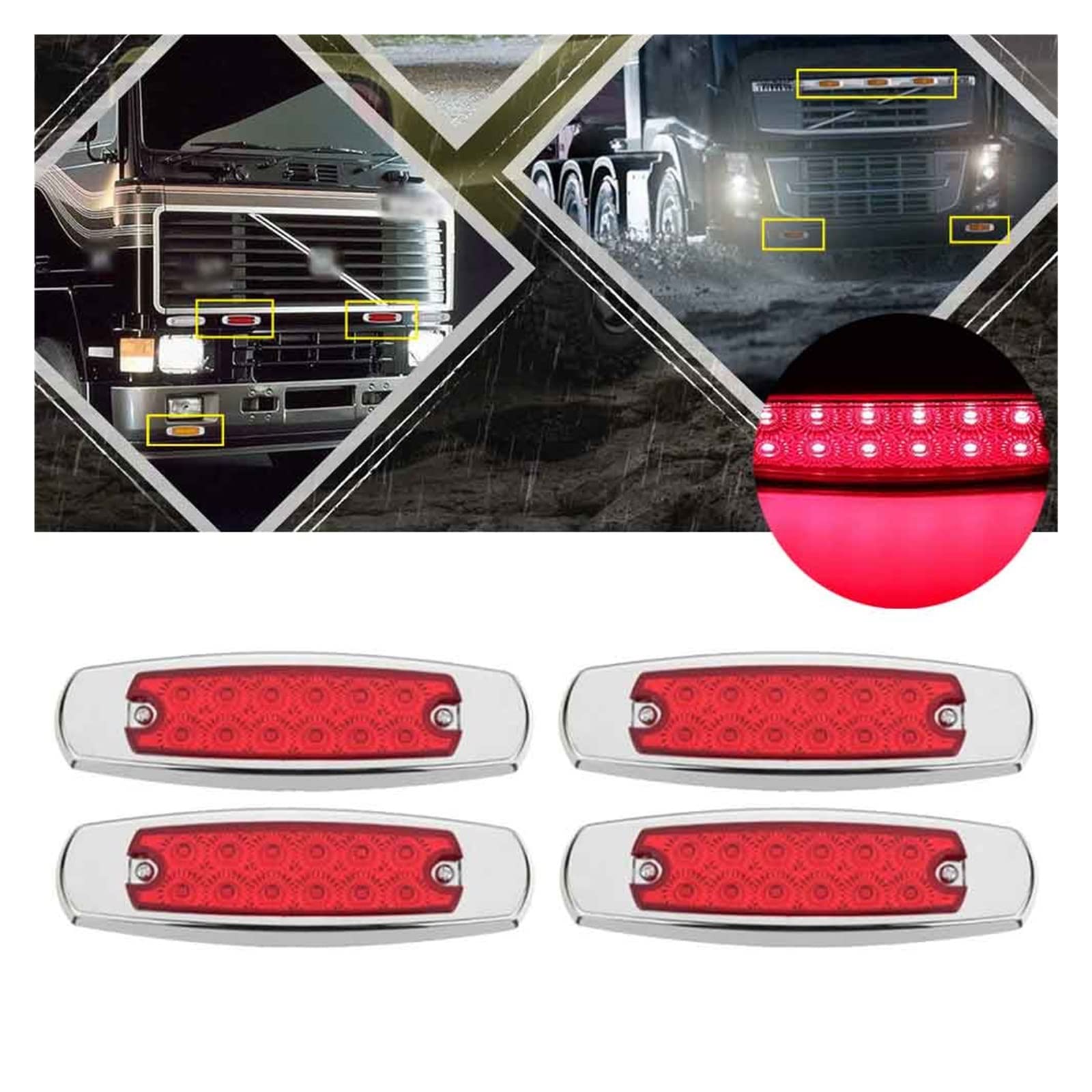 Fendinebbia 4 Pcs Luce Di Posizione Laterale Rossa 12LED Luci Di Ingombro Rosse Lampada Del Rimorchio A Forma Di Pesce Per Camion ATV 4x4 Veicoli Fuoristrada