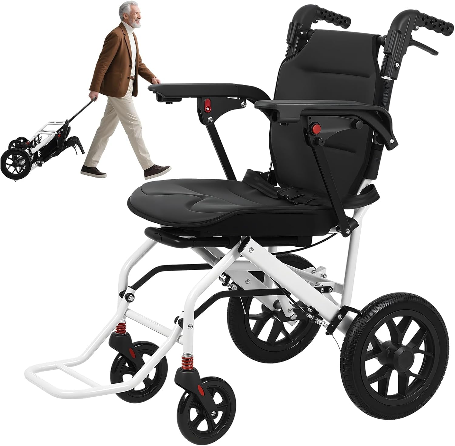 YGNVMCXJG Transport Wheelchair Lightweight Foldable, Transfer Wheelchair for Adults and Seniors, Travel Wheelchair for Airplane, Portable Lightweight Transport Chair