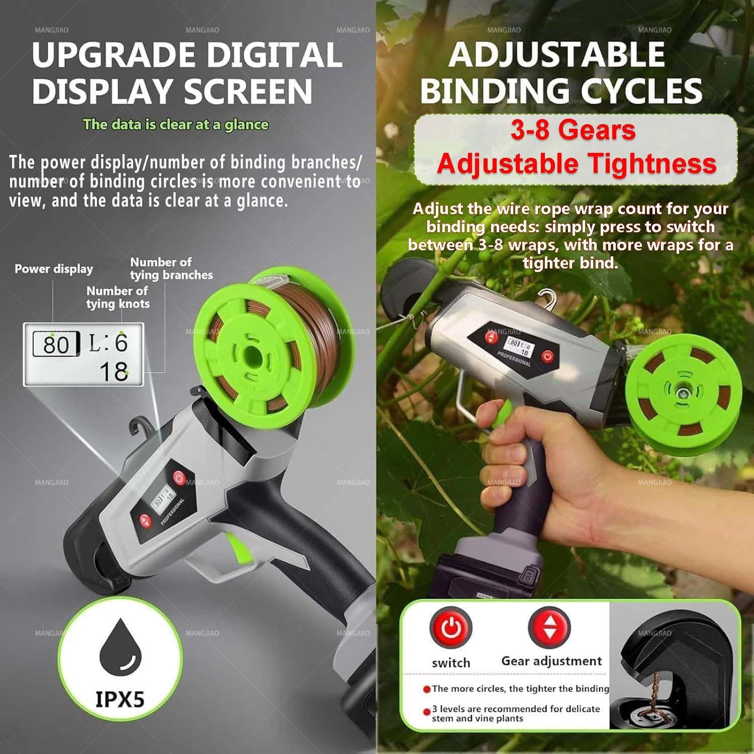 Máquina eléctrica de atado de enredaderas, correas ajustables de 3 a 8 y 25 mm de diámetro para verduras, frutas, herramientas de jardín