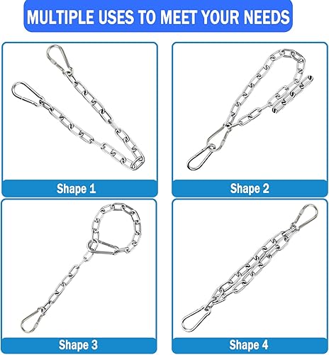 Miniatura 4 de Paquete de 2 cadenas de acero inoxidable resistente, cadena de saco de boxeo pesado con 4 mosquetones, kit de herramientas para hamaca de capacidad