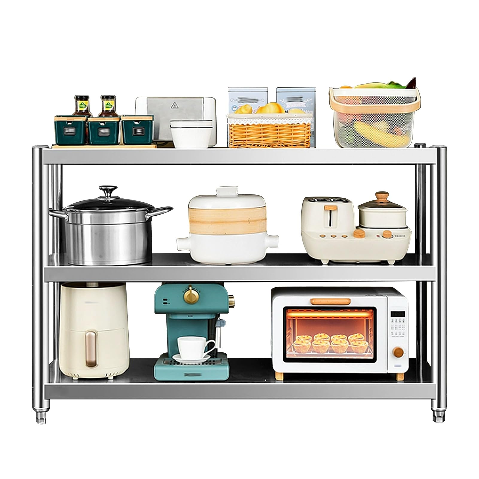 Scaffalatura a 3 ripiani in acciaio inox resistente, scaffale autoportante per cucina, garage, mense e ristoranti (60 x 50 x 80 cm) – soluzione durevole