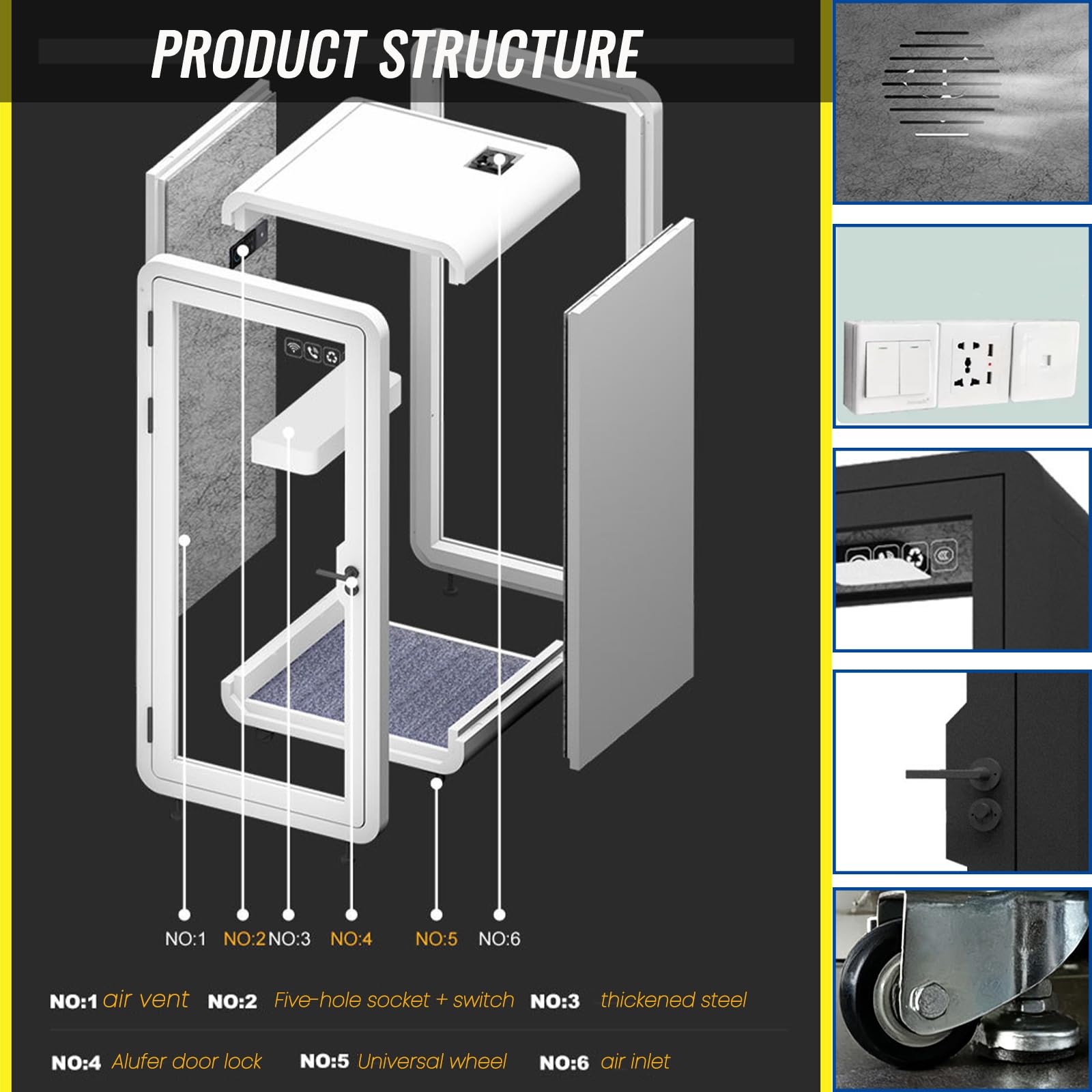 Cápsula acústica portátil de oficina con paneles de aislamiento de sonido para reuniones privadas, llamadas telefónicas y estudio