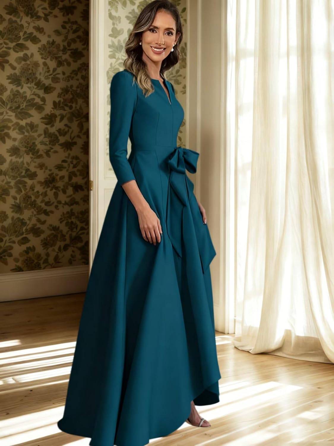 Satin Mother of The Bride Dresses for Women Tea Length Wedding Guest Dress Hi Low Formal Evening Dress