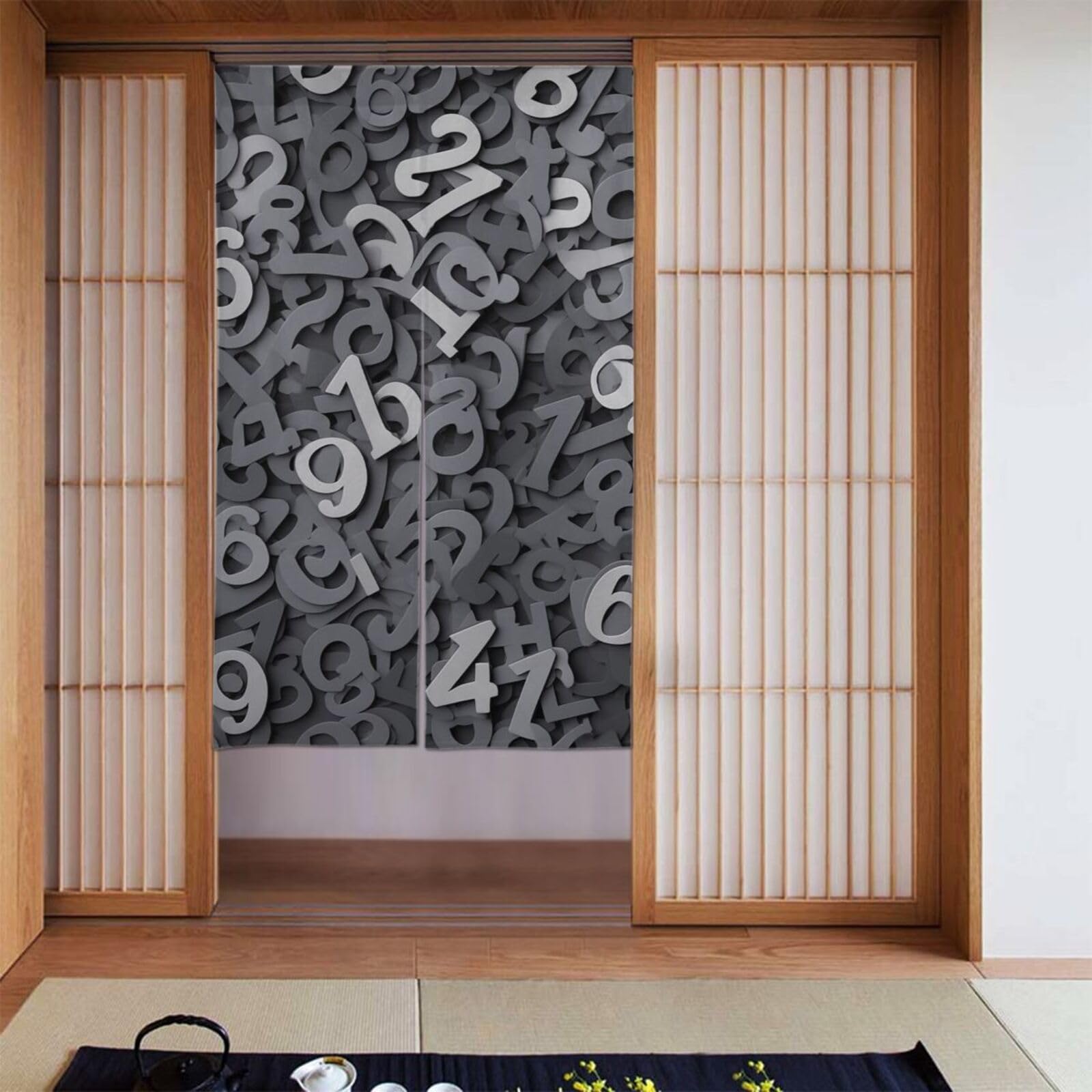 Rideaux de porte occultants gris à chiffres personnalisés pour entrée 86x142 cm