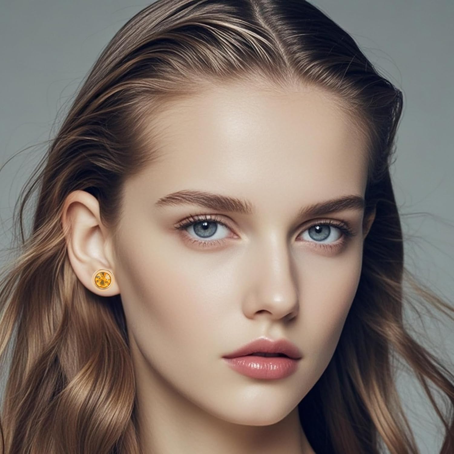 12 Pairs Stainless Steel Flat Back Stud Earrings Surgical Steel Screw Back Round Star Heart Flower Birthstone Cubic Zirconia Stud Earrings Set - Image 6