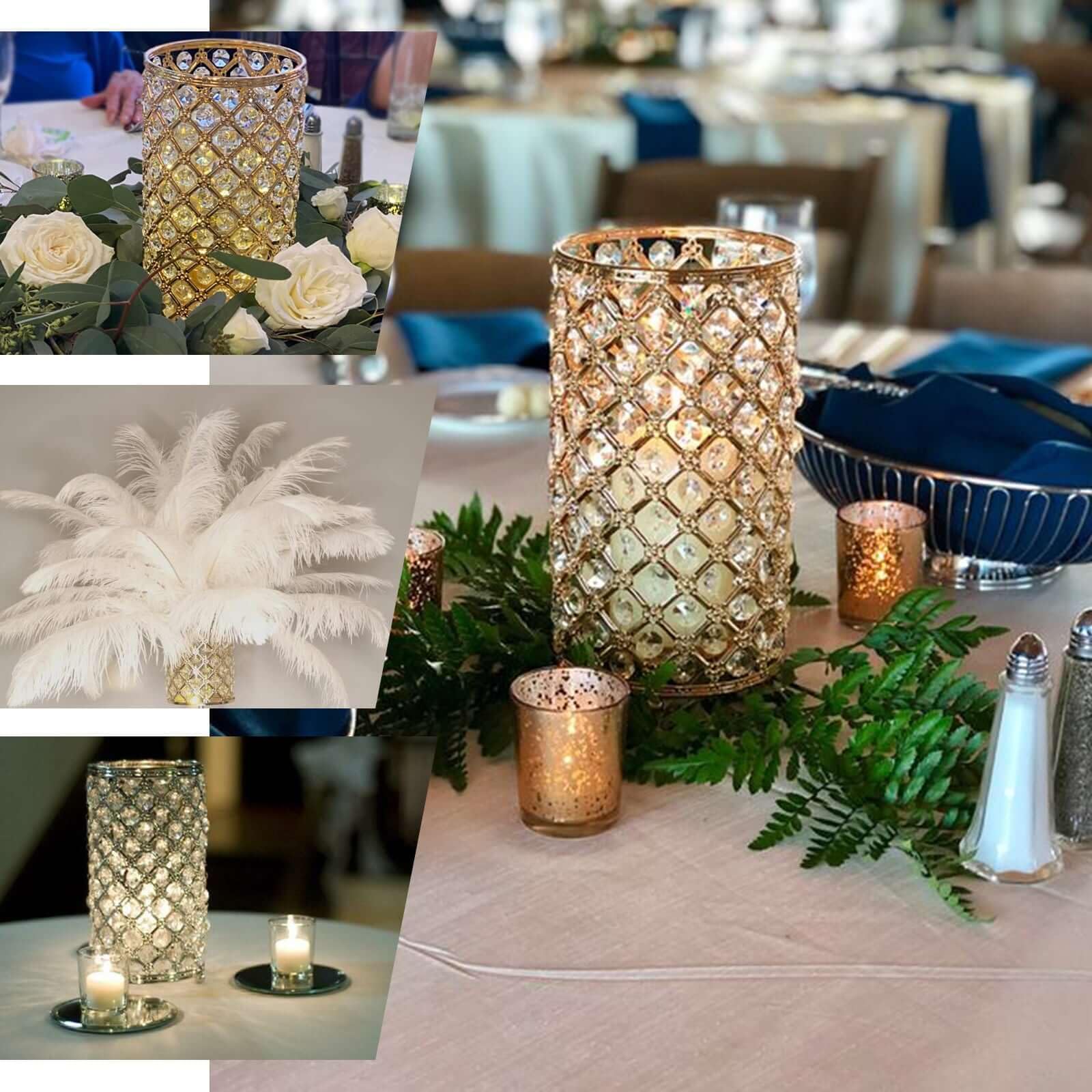 Ivory Crystal Beaded Votive Holders BalsaCircle 30" Elegant Tall Metal