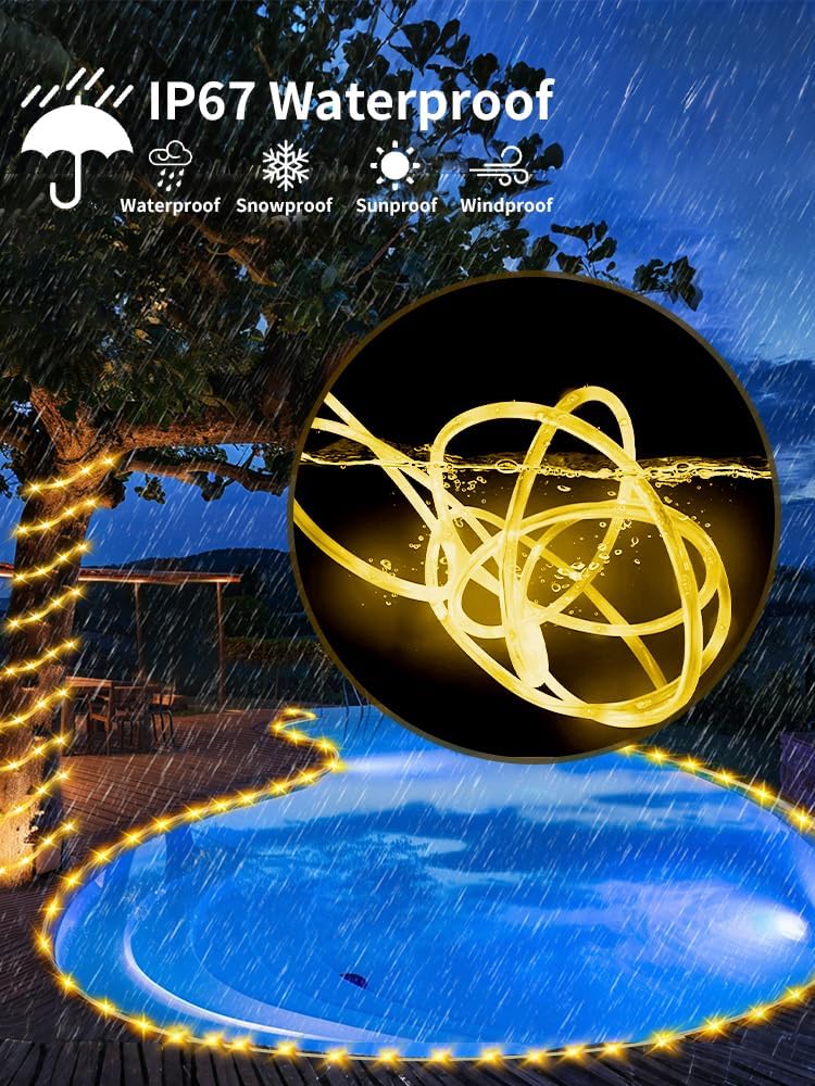 Larger Tube Solar Rope Lights with Remote,39FT 200LEDs Outdoor Solar Strip Lights,IP67 Waterproof USB Charging Solar String Lights, Timing & 8 Modes Fairy Light for Garden Patio Tree (Warm White)