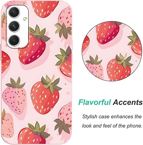 Miniatura 3 de Paquete de 2 fundas de teléfono con patrón de fresas para Samsung Galaxy A54 5G de 6,4 pulgadas, bonito diseño estético, funda estampada con TPU