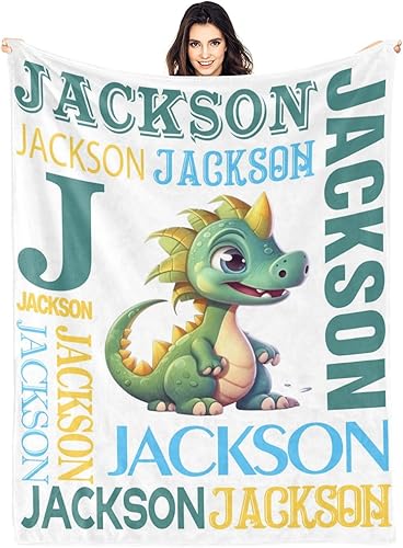 Miniatura 9 de Manta personalizada de dinosaurio para niños, manta de franela suave con nombre personalizado para niños, manta de dinosaurio de regalo para niñas,