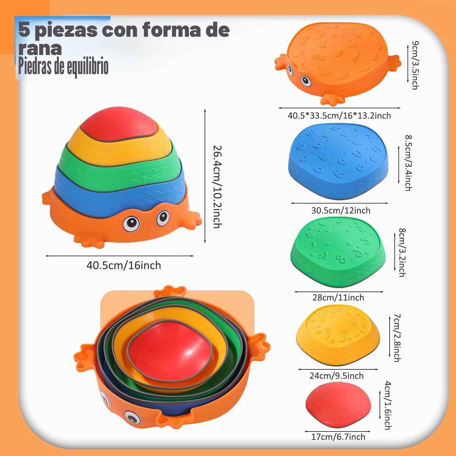 Piedras de Equilibrio para Niños,5 Piedras Apilables Antideslizante, Que Fomentan el Equilibrio y Habilidades Motoras en Niños, Curso de Obstáculos, Equipo de Juego en Interiores y Exteriores