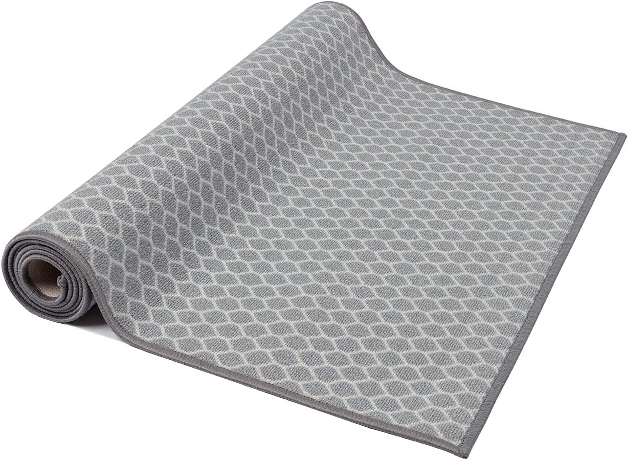 Moroccan Washable Hallway Runner Rug - 2'6"x14' Non Slip Kitchen Rug Rubber Backing Floor Carpet Low Pile Mat Soft Living Room Rug For Entryway Farmhouse Bedroom 2'6"x14' Gray