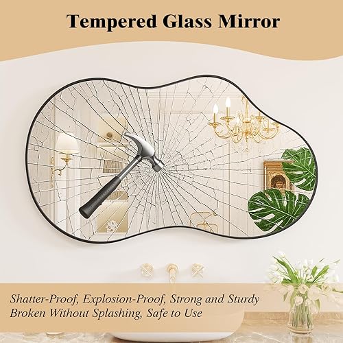 Miniatura 4 de WEER Espejo de arco tradicional de 20 x 32 pulgadas, espejo de baño antiguo con marco negro, espejo de baño vintage negro para pared, vidrio