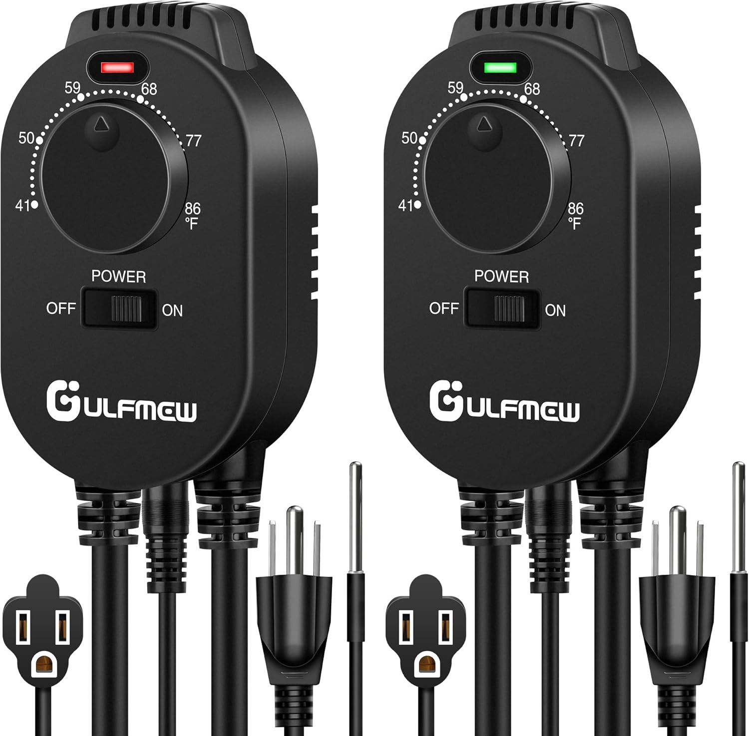 2 Pcs Plug in Thermostat for Heater, Thermostat Plug Outlet with 4.9FT Power Cord, Heating and Cooling Thermostats Outlet with Temperature Probe for Space Heater, Greenhouse Fan (Black)