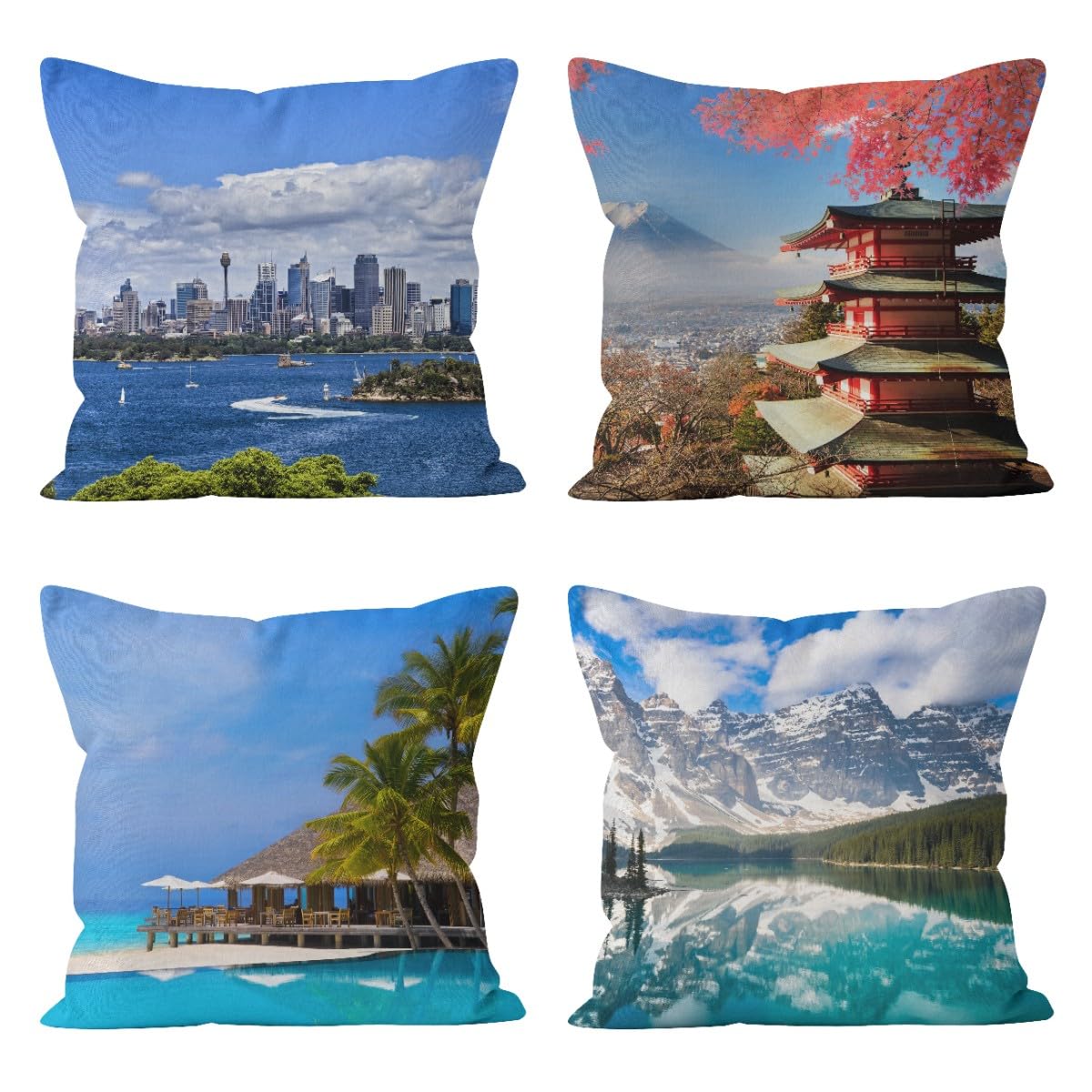 Housse de coussin tropical CEVAN 50x50 cm lot de 4 taies en lin coton