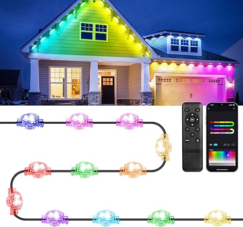 Miniatura 9 de FVTLED Permanent Outdoor Lights, 100ft WiFi Smart Dynamic RGB+WW Multi-Color Outdoor Lights, IP65 Waterproof 72 LED Eaves Lights for Party,