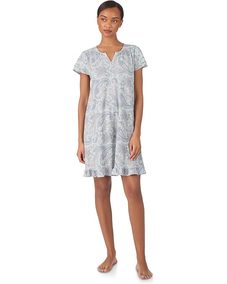 Lauren Ralph Lauren Knit Double Flutter Sleeve Spilt Neck Gown - Main View