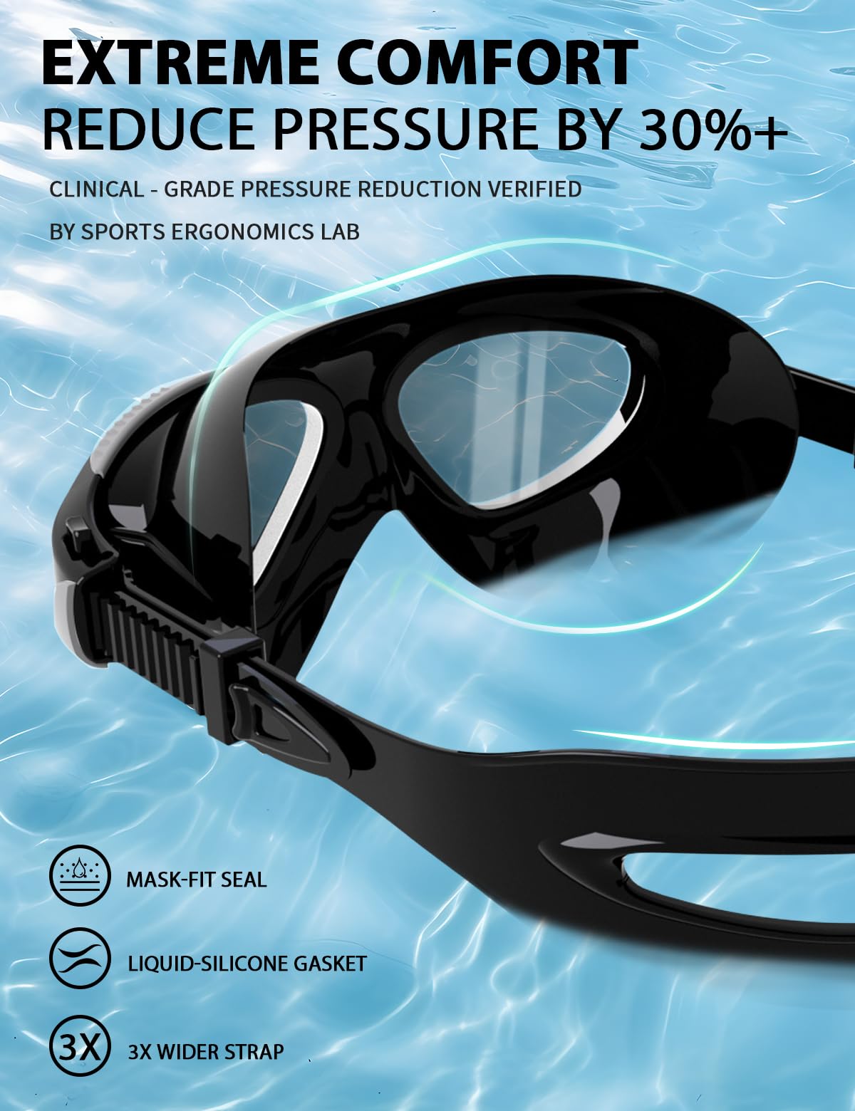 Gafas de natación panorámicas de 180° para adultos, ultra cómodas, de silicona líquida, antivaho, UV, para piscina y al aire libre, mujeres, hombres y jóvenes