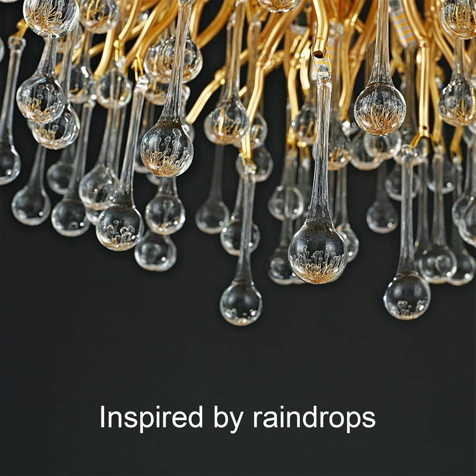Lámpara de araña de Cristal Dorado, lámpara de araña de Ramas de árbol, lámparas Redondas para Comedor, lámparas de araña Tipo Gota de Lluvia, lámparas Colgantes de Techo Alto para Sala de e