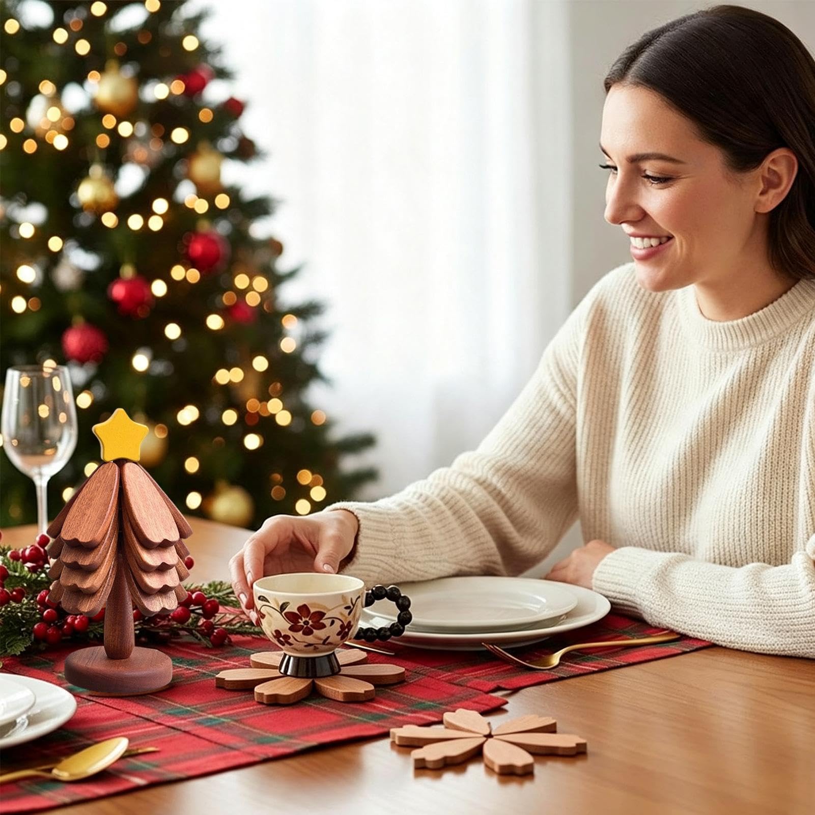 sous-Verres en Bois pour Arbre de Noël, sous-Verres Pliables résistants