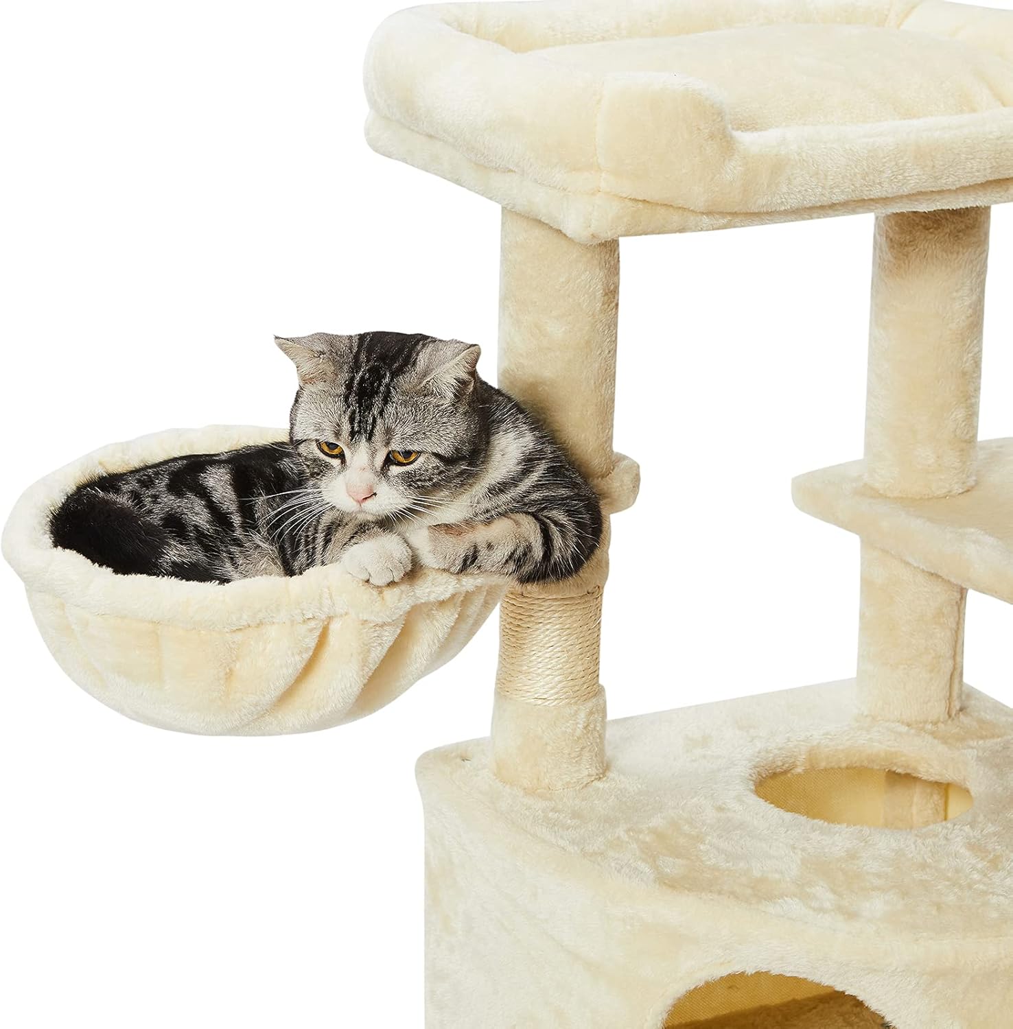 SUPERJARE Cat Tree Equipped with Spacious Condos & Plush Perches, Multi-Level Kitten Activity Tower with Scratching Posts & Basket Lounger - Beige : Pet Supplies