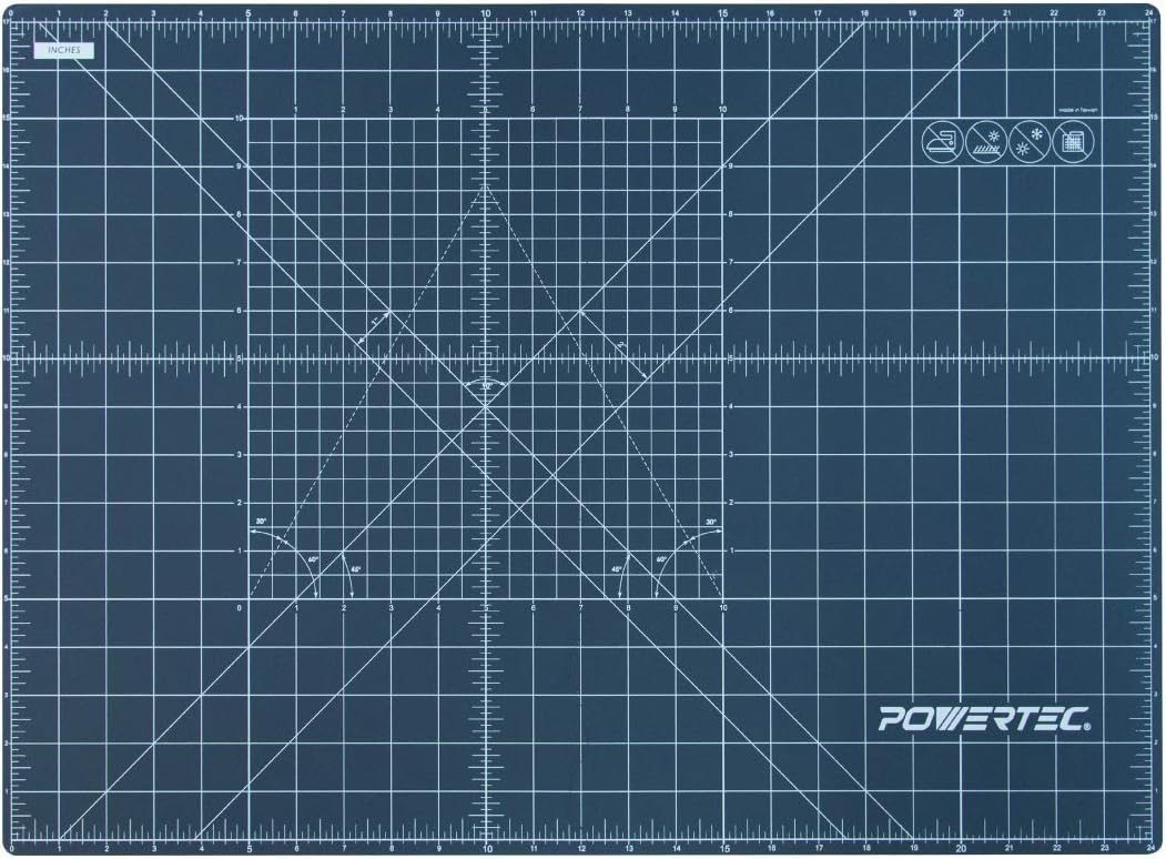POWERTEC 61002 18” x 24” A2 Non-Slip Double Sided Rotary Cutting Mat with Grid, Table Protector for Crafting, Sizing, Tracing, Sewing, Quilting, Scrapbooking, Arts and Crafts Woodworking