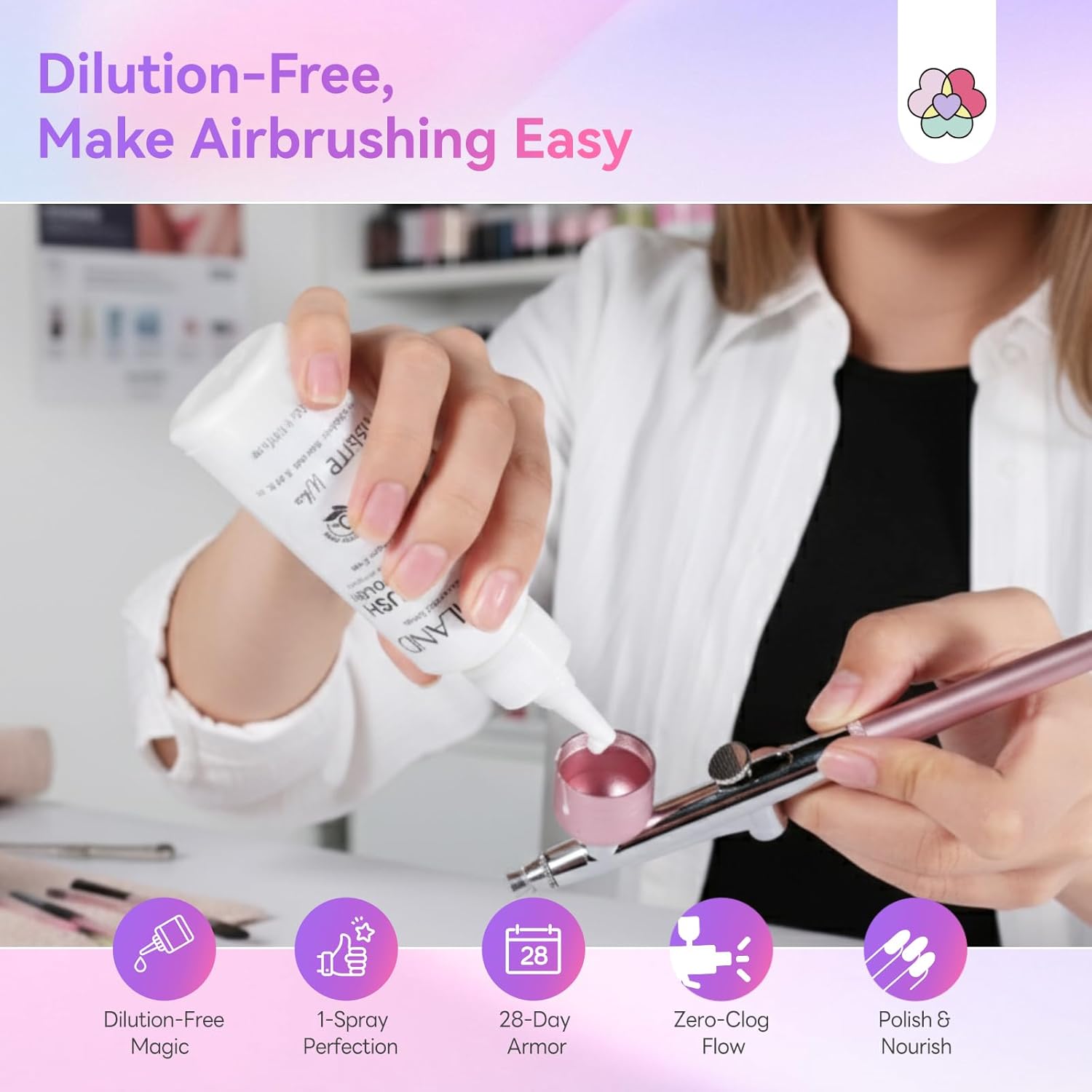SAVILAND Airbrush Gel Nail Polish: 50 ml Dilution-Free White Gel Nail Polish Non-Acetone Airbrush Paint for Nails with Fine Mist for Gradient Ombre Blush French Nails Art Paint Salon