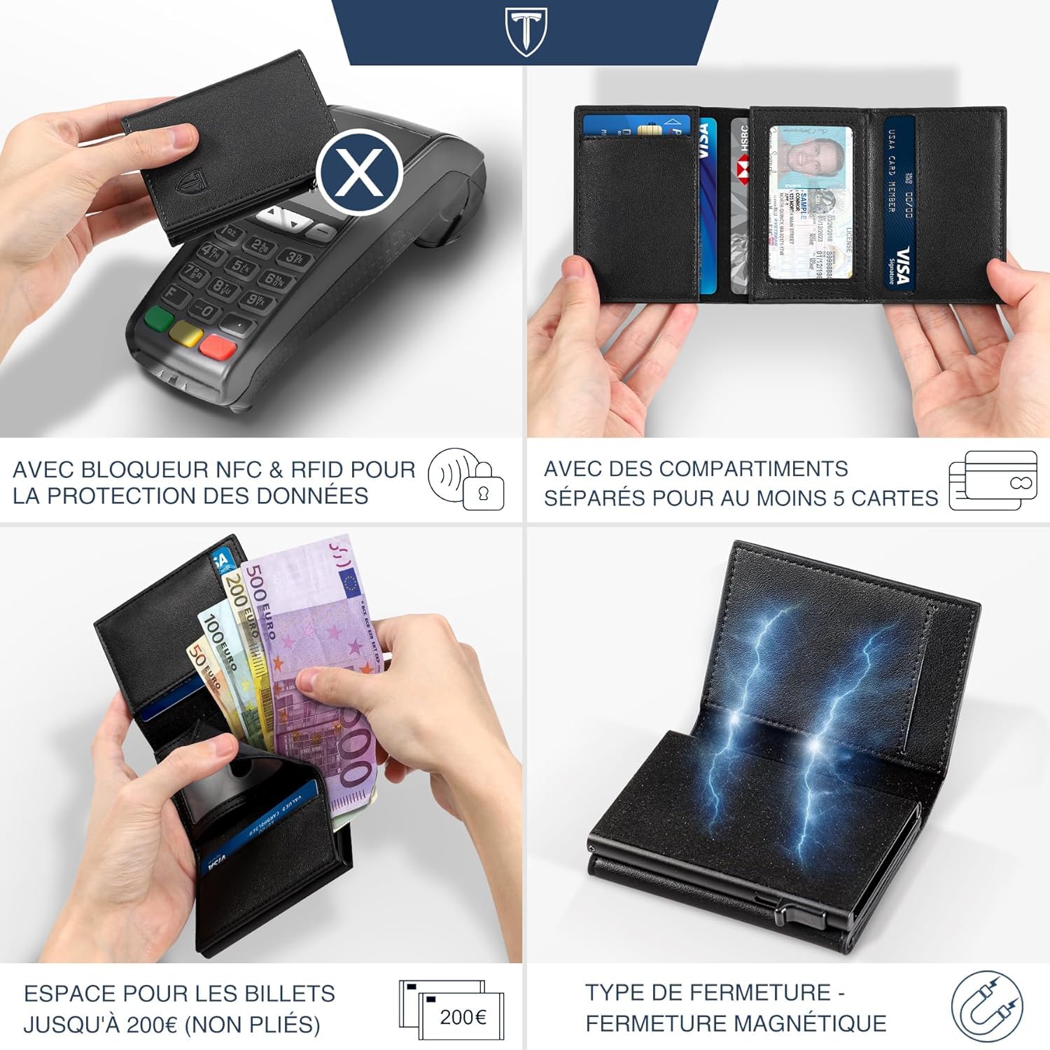 TEEHON Cartera Hombre Cuero Tarjetero Bloqueo RFID Pequeño Crédito Billetes Monedas Caja Regalo
